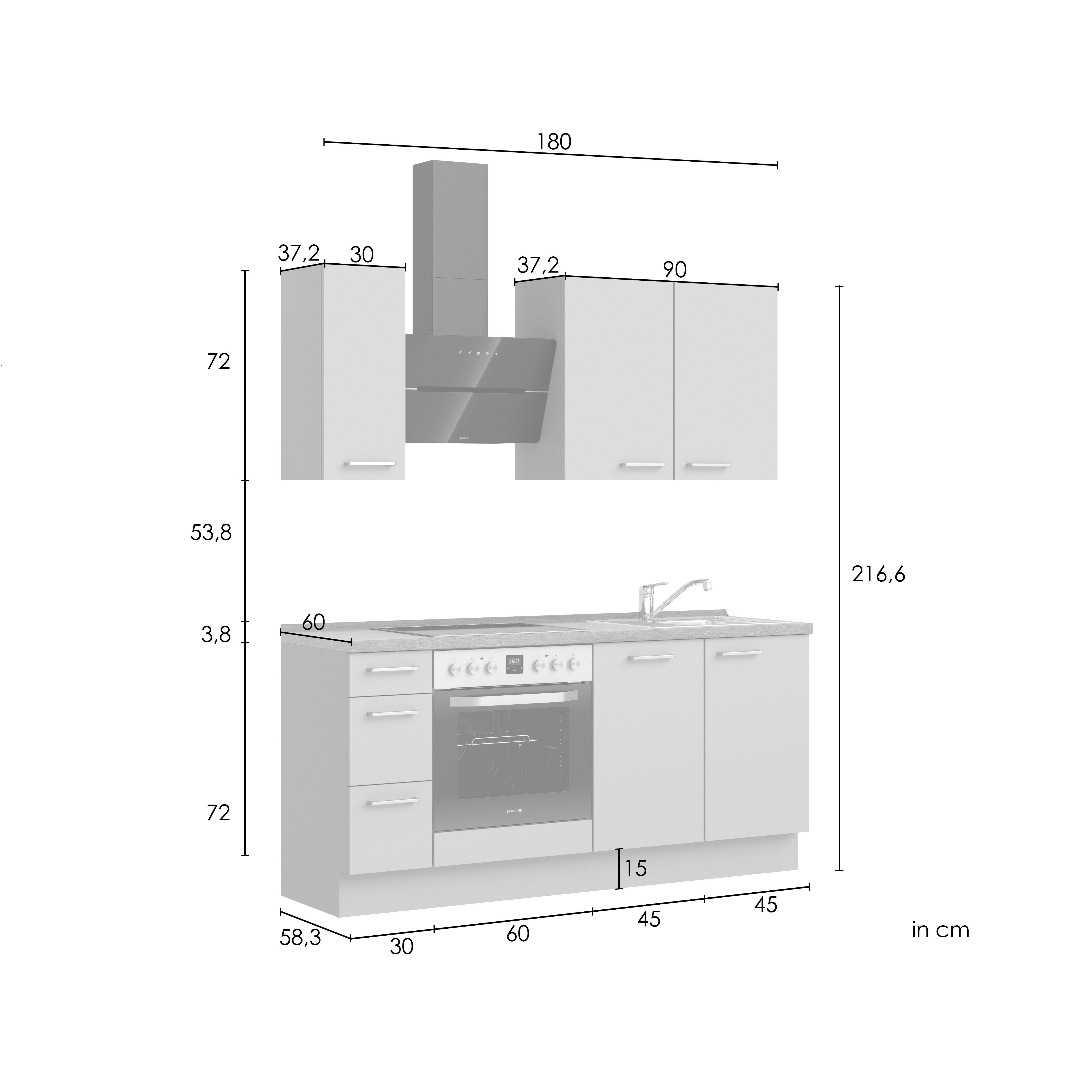 Küchenleerblock Senso High o. Geräte Olivgrün - Eichefarben/Schwarz, ROMANTIK / LANDHAUS, Holzwerkstoff/Metall (180cm) - Nobilia