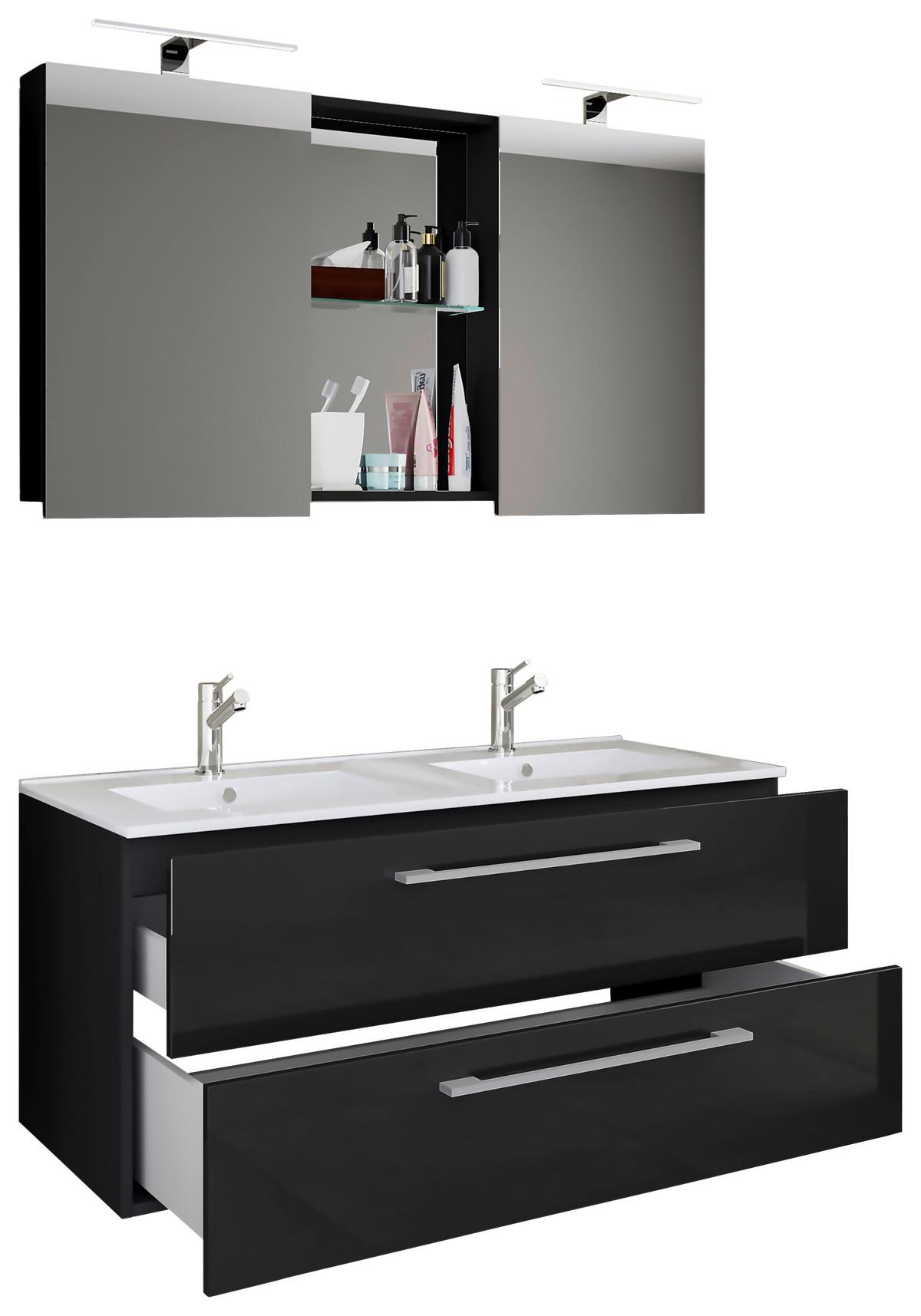 Kopalnica Budasi, Črna - črna/bela, Moderno, kovina/leseni material (112cm) - MID.YOU