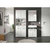 Badezimmer Scout 3-tlg. ca. 134 cm Weiß hochglanz - Weiß Hochglanz/Silberfarben, MODERN, Holzwerkstoff/Kunststoff (134cm) - MID.YOU