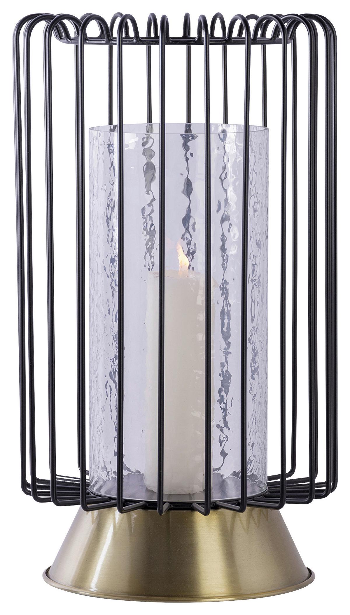 KERZENSTÄNDER MALIBU 125 - Goldfarben/Schwarz, Trend, Glas/Metall (22.5/22.5/40cm) - Kayoom