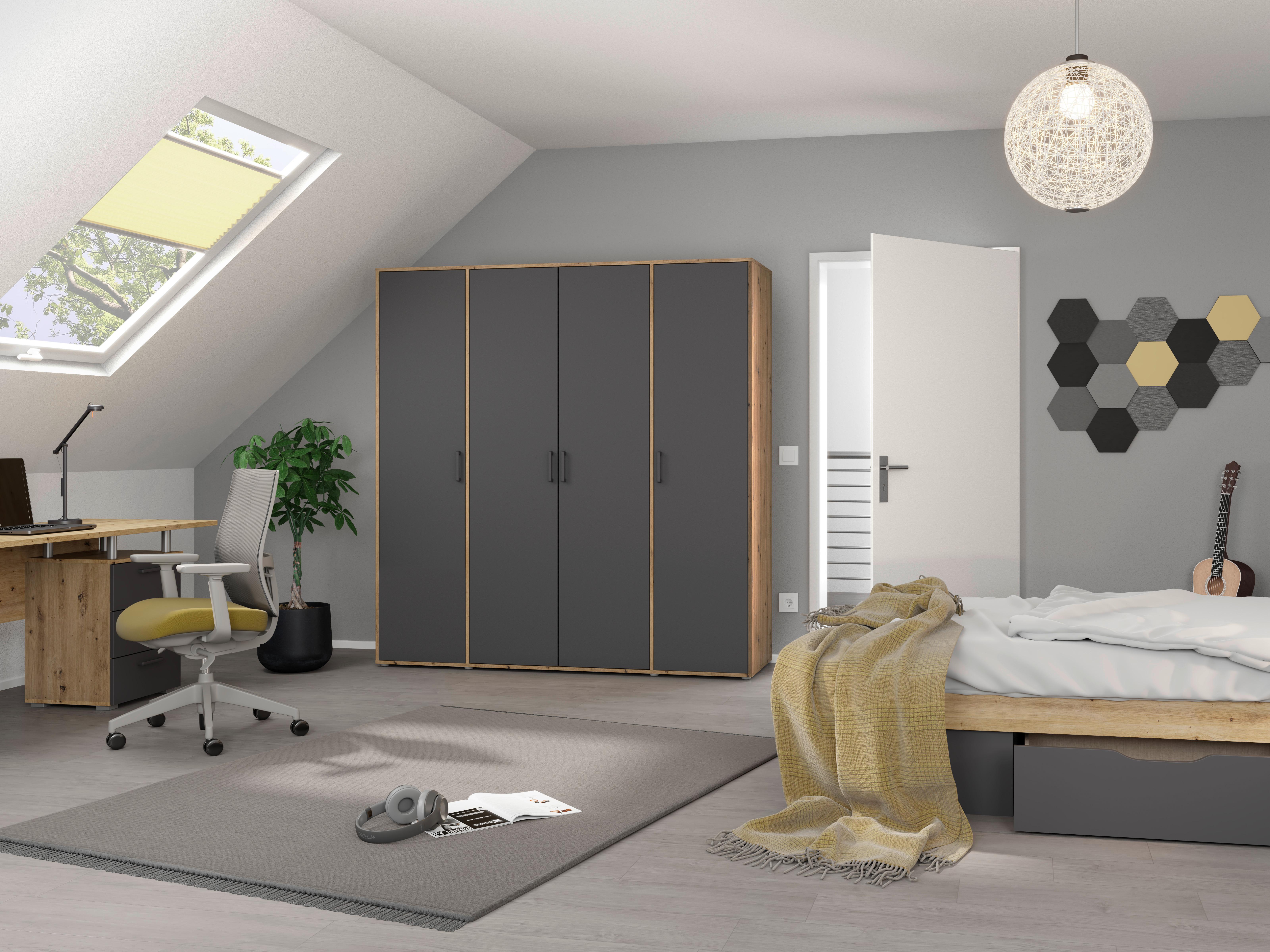 DULAP  USI ROTATIVE VOYAGER - stejar Artisan/gri, Modern, material pe bază de lemn (187/194/53cm) - Modern Living