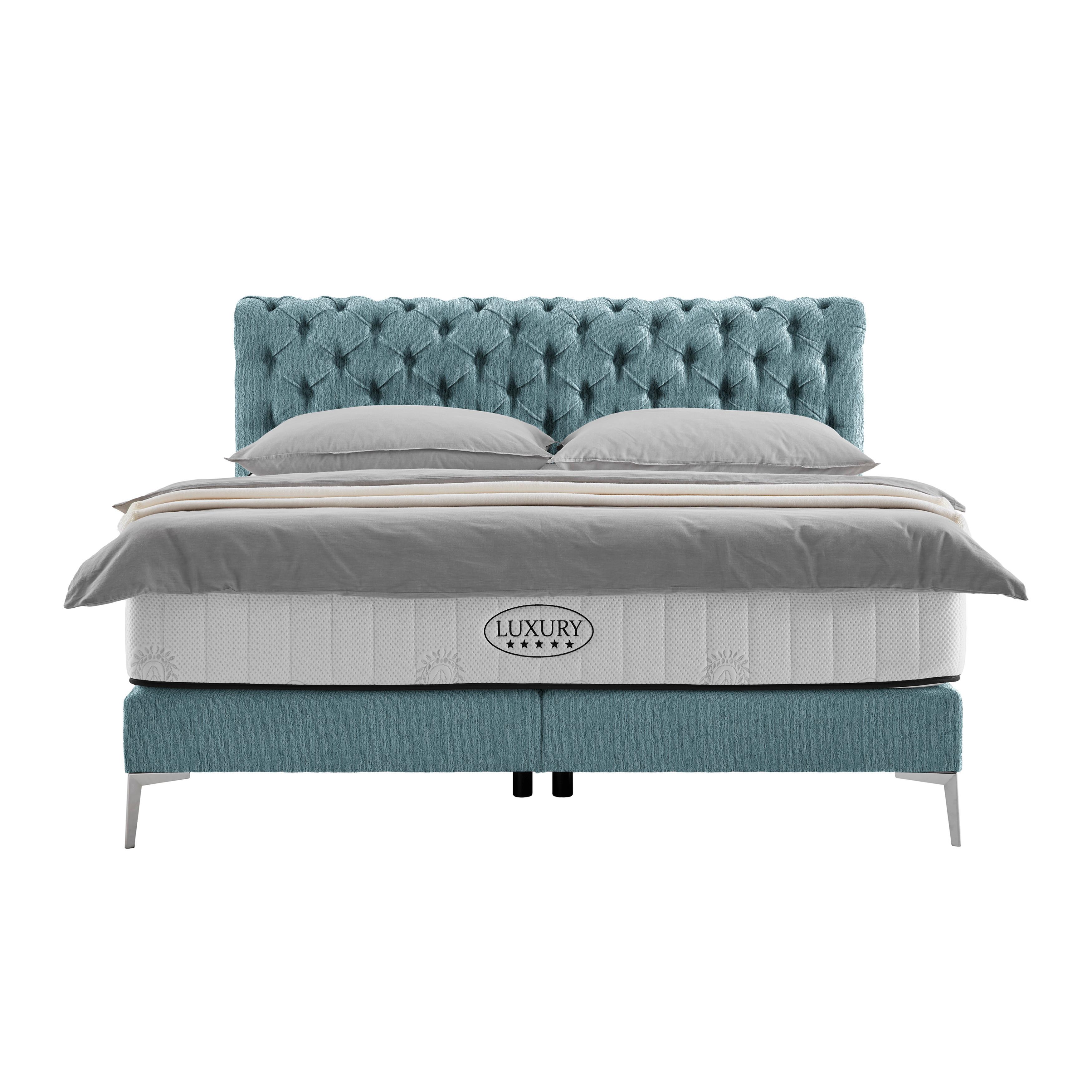 Boxspringbett Queen in Smaragdgrün ca. 160x200cm - Smaragdgrün/Chromfarben, KONVENTIONELL, Textil (160/200cm) - Premium Living
