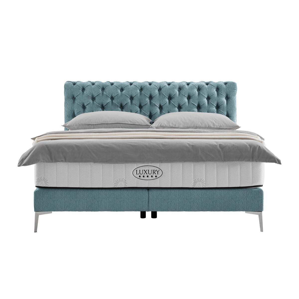 Boxspringbett Queen in Smaragdgrün ca. 180x200cm - Smaragdgrün/Chromfarben, Konventionell, Textil (180/200cm) - Premium Living