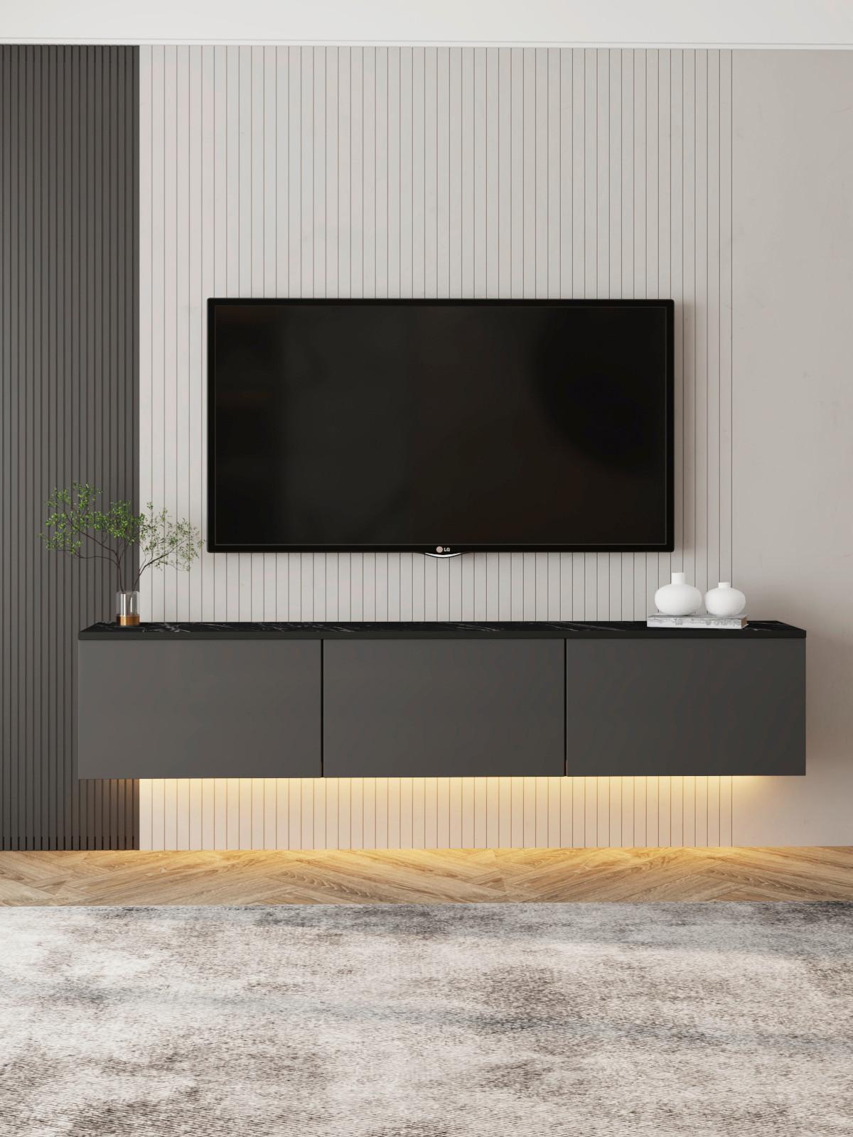 LOWBOARD NEON TV-MÖBEL - Anthrazit/Schwarz, Design, Holzwerkstoff (160/35/32cm) - Livetastic