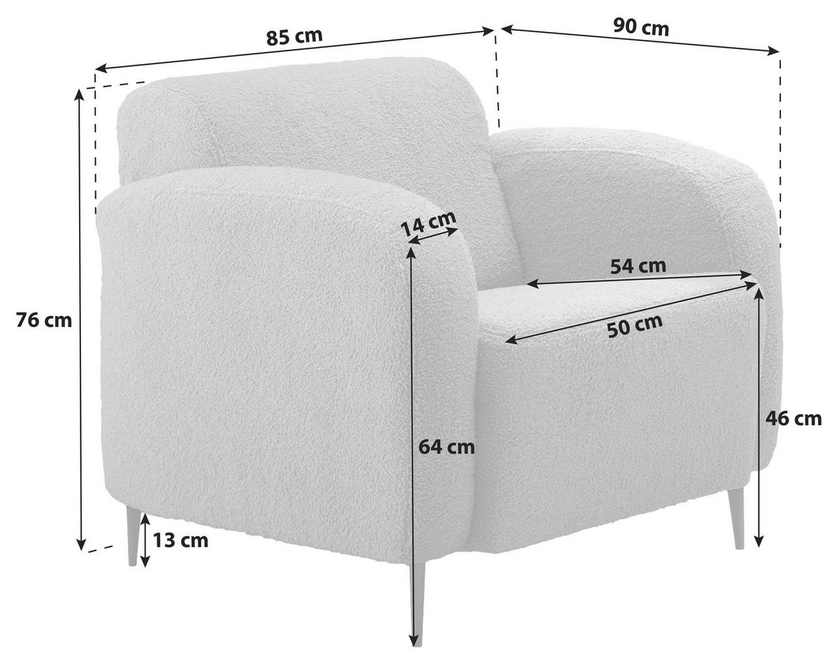Sessel Marone Anthrazit Teddystoff - Anthrazit/Schwarz, MODERN, Textil/Metall (85/76/90cm) - Livetastic