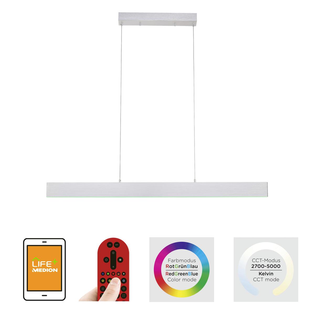LED-Hängeleuchte Nila in Alufarben max. 28 Watt - Alufarben, MODERN, Kunststoff/Metall (121/8/120cm)