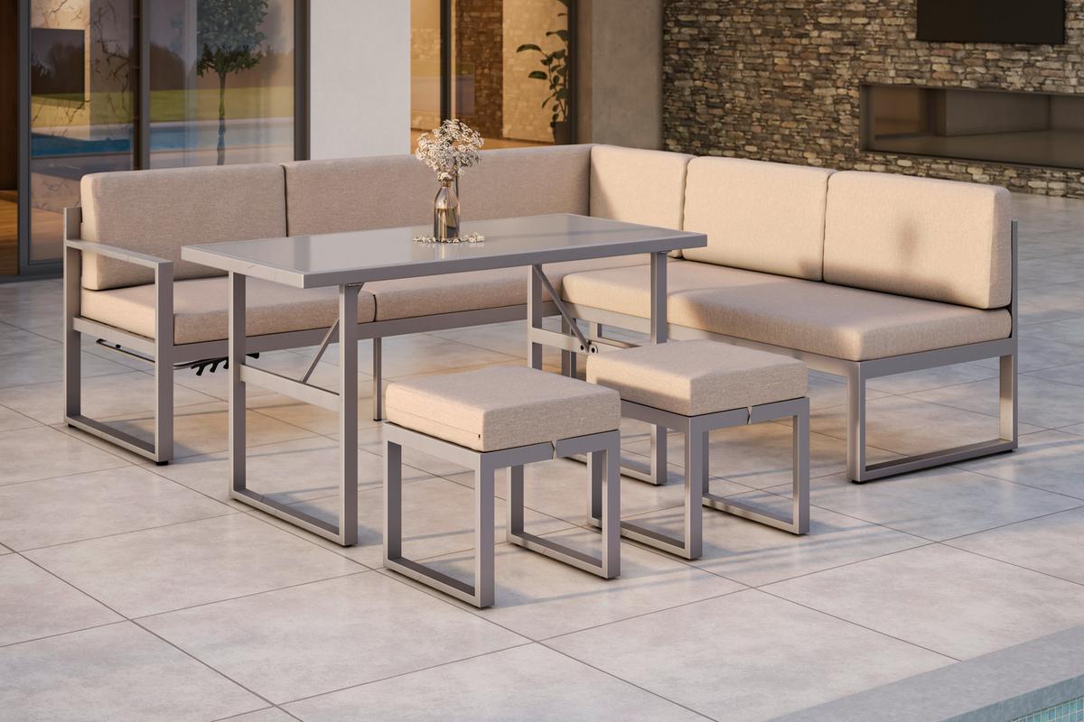 Lounge Garnitura Genf, Siva, 5-Delno - siva/svetlo siva, Moderno, kovina/steklo (213/136cm) - Beldano