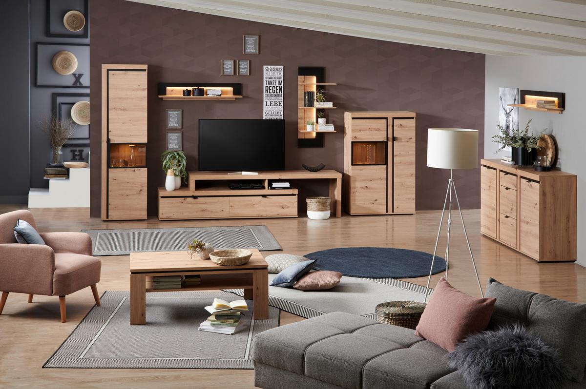 Comodă cu uși NYON - culoare lemn stejar/negru, Modern, material pe bază de lemn (167,3/90,9/40,5cm) - Modern Living