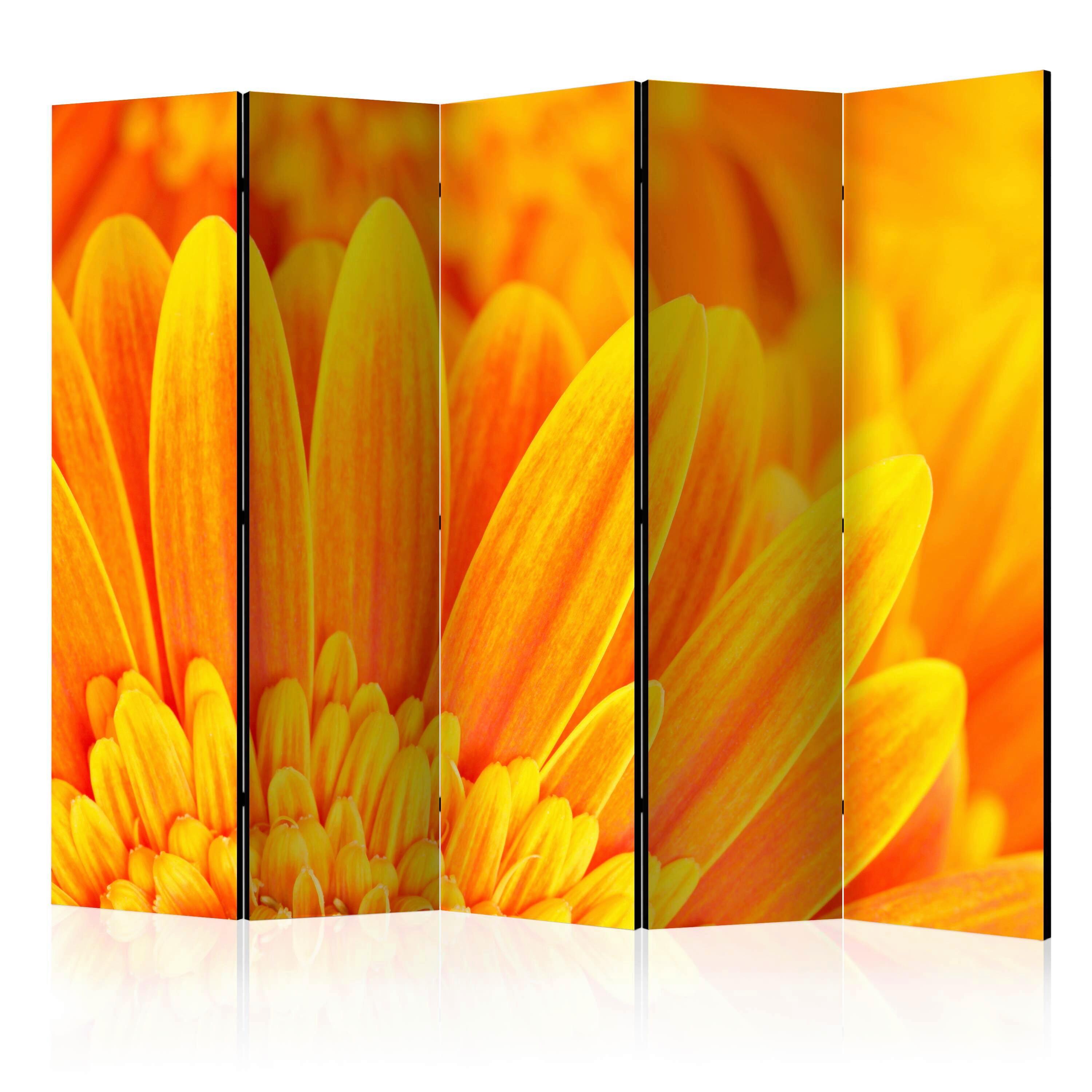 Paravan Yellow Gerbera Daisies I, 5-Delni, Dvostranski - rumena/oranžna, Basics, tekstil/les (225/172/3cm) - artgeist