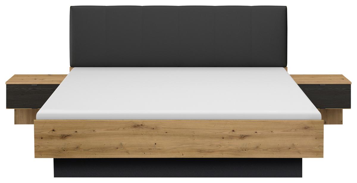 Bettanlage Apollon ca. 180x200 cm. Schwarz/Eiche Artisan - Schwarz/Eiche Artisan, MODERN, Holzwerkstoff/Textil (180/200cm) - Rauch Möbel