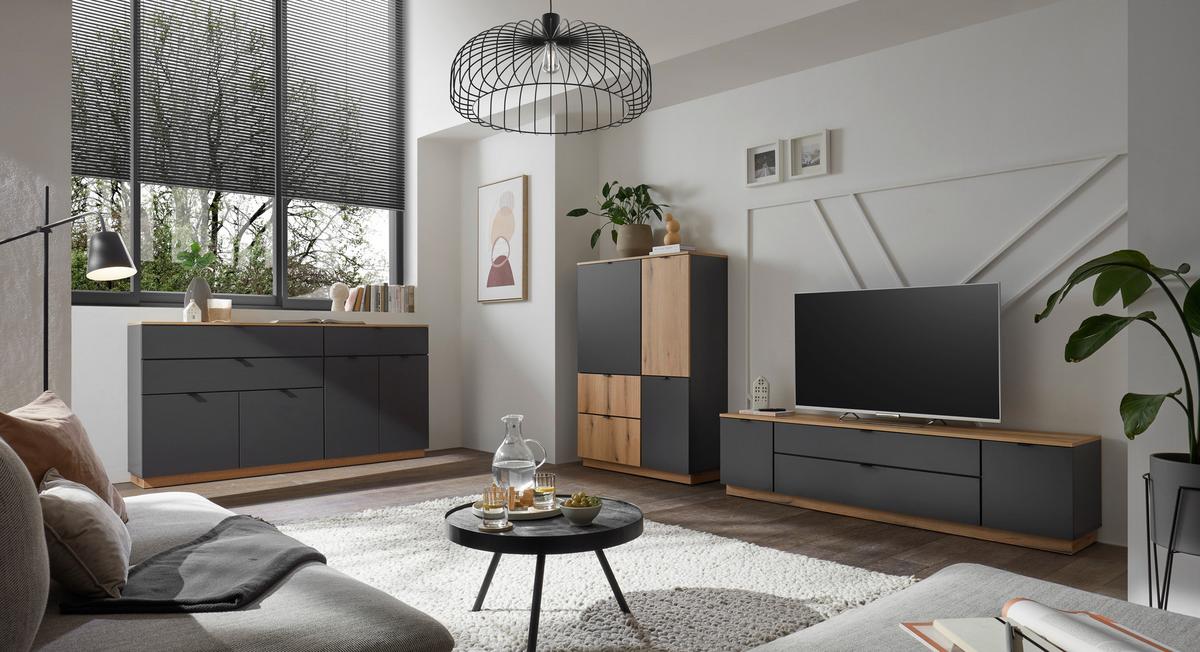 Široka Komoda Vince Ii, Antracit, Barva Hrasta - črna/barve hrasta, Trend, umetna masa/leseni material (191/100/38cm) - Livetastic