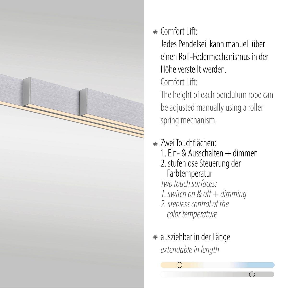 LAMPA WISZĄCA LED 2598-95 ADRIANA - kolor aluminiowy, Design, tworzywo sztuczne/metal (179/55/150cm) - Paul Neuhaus