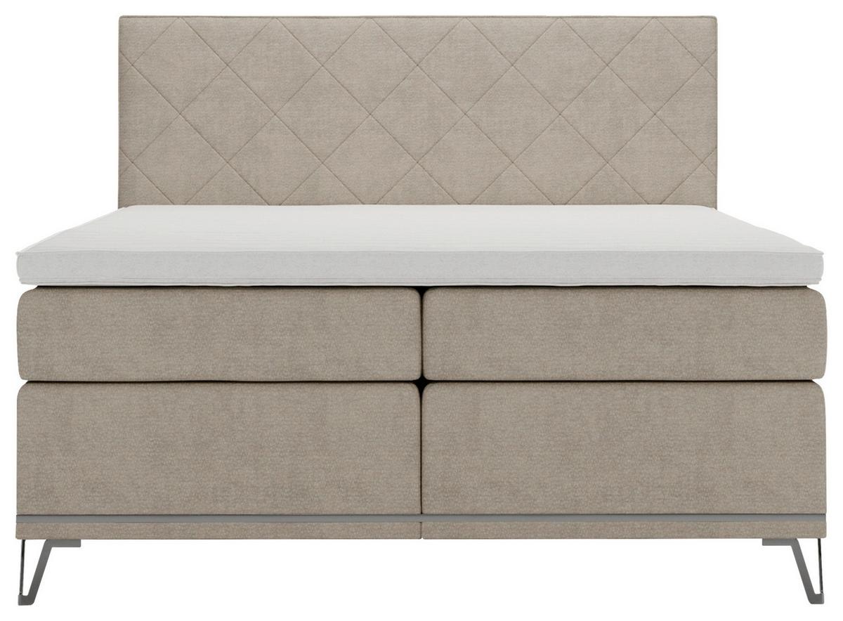 Boxspringbett CROMO Beige - Beige/Silberfarben, Konventionell, Textil/Metall (200/200cm) - Premium Living