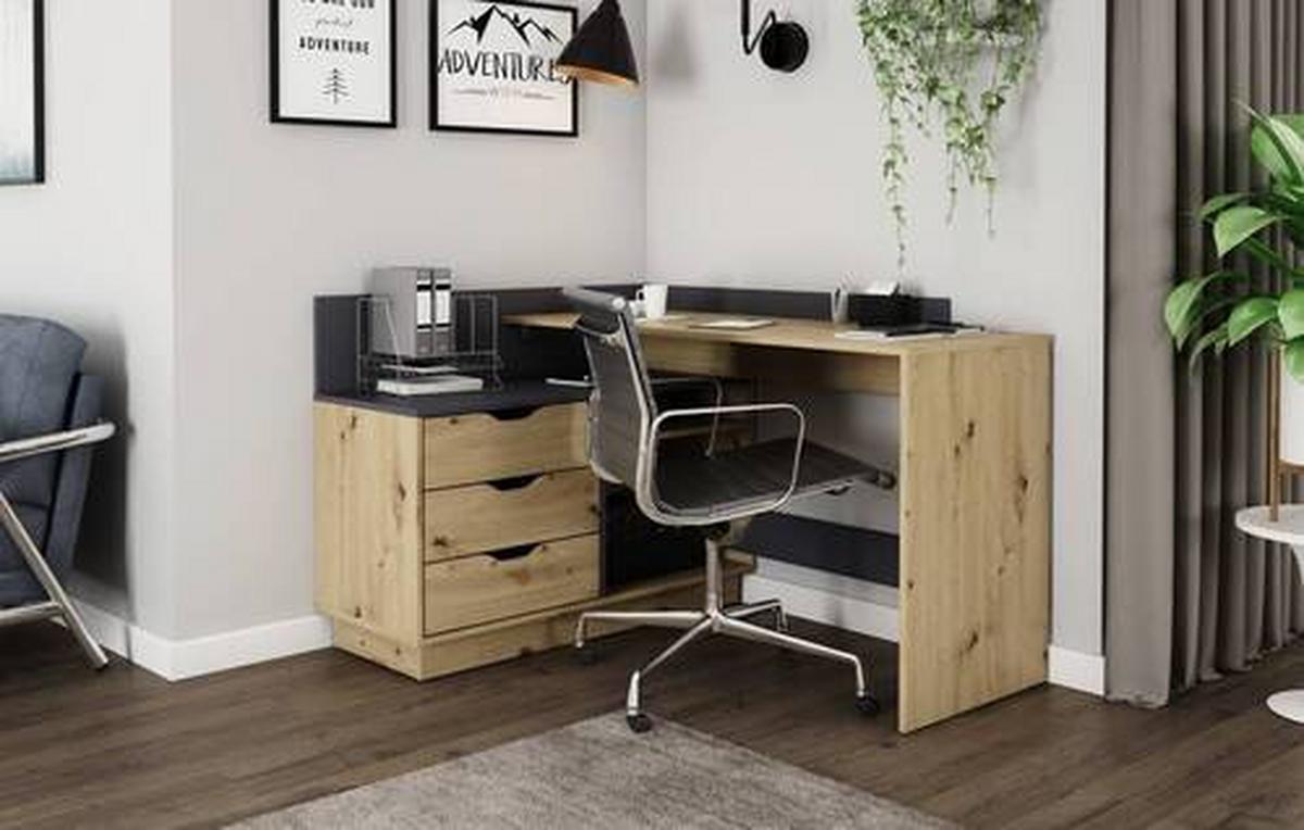 Eckschreibtisch Belfast Anthrazit/Eiche Artisan - Anthrazit/Eiche Artisan, LIFESTYLE, Holzwerkstoff (129/105/84cm) - MID.YOU
