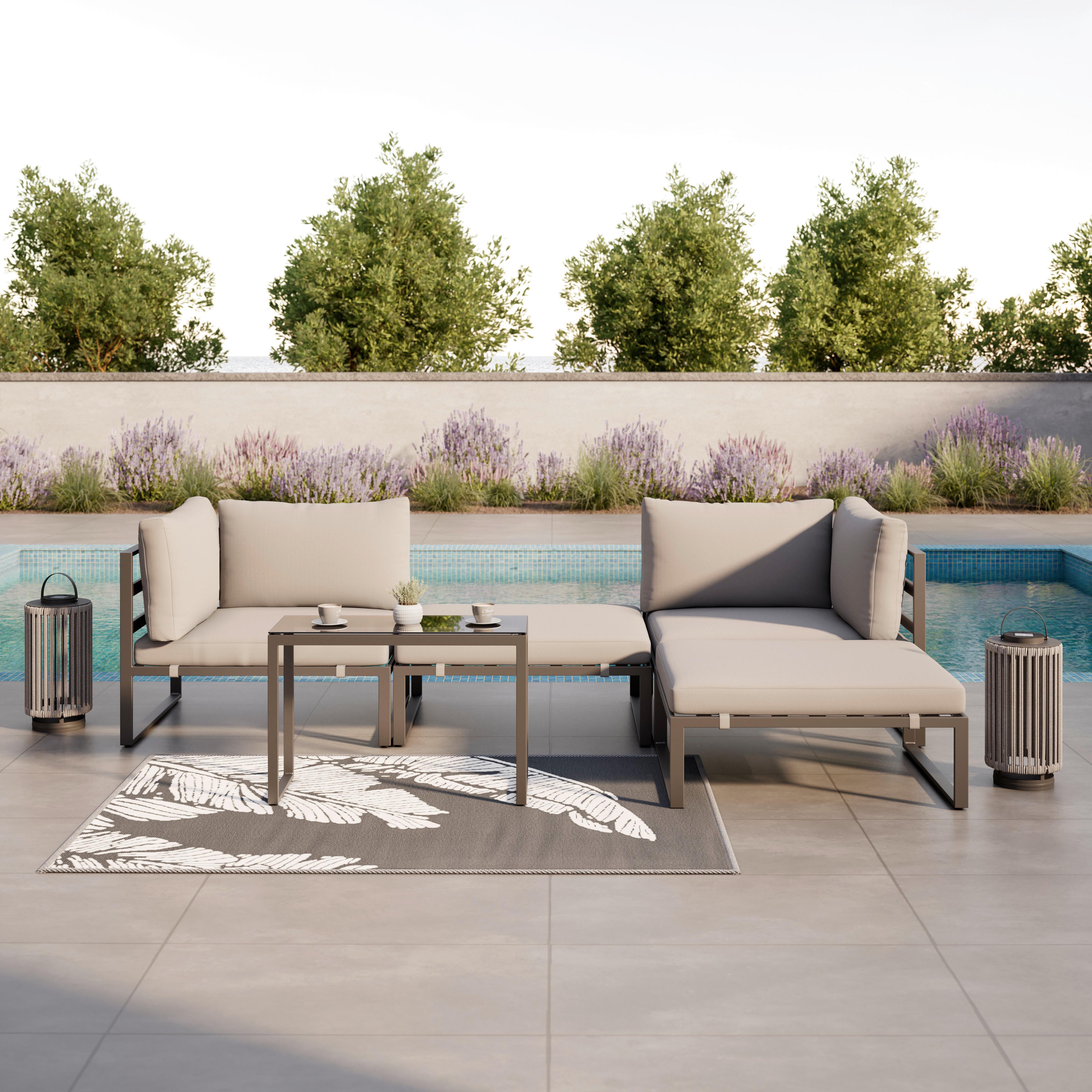 LOUNGEGARNITUR VALENTINA - Schwarz/Grau, Modern, Glas/Textil (90/65/74cm) - Bessagi Garden