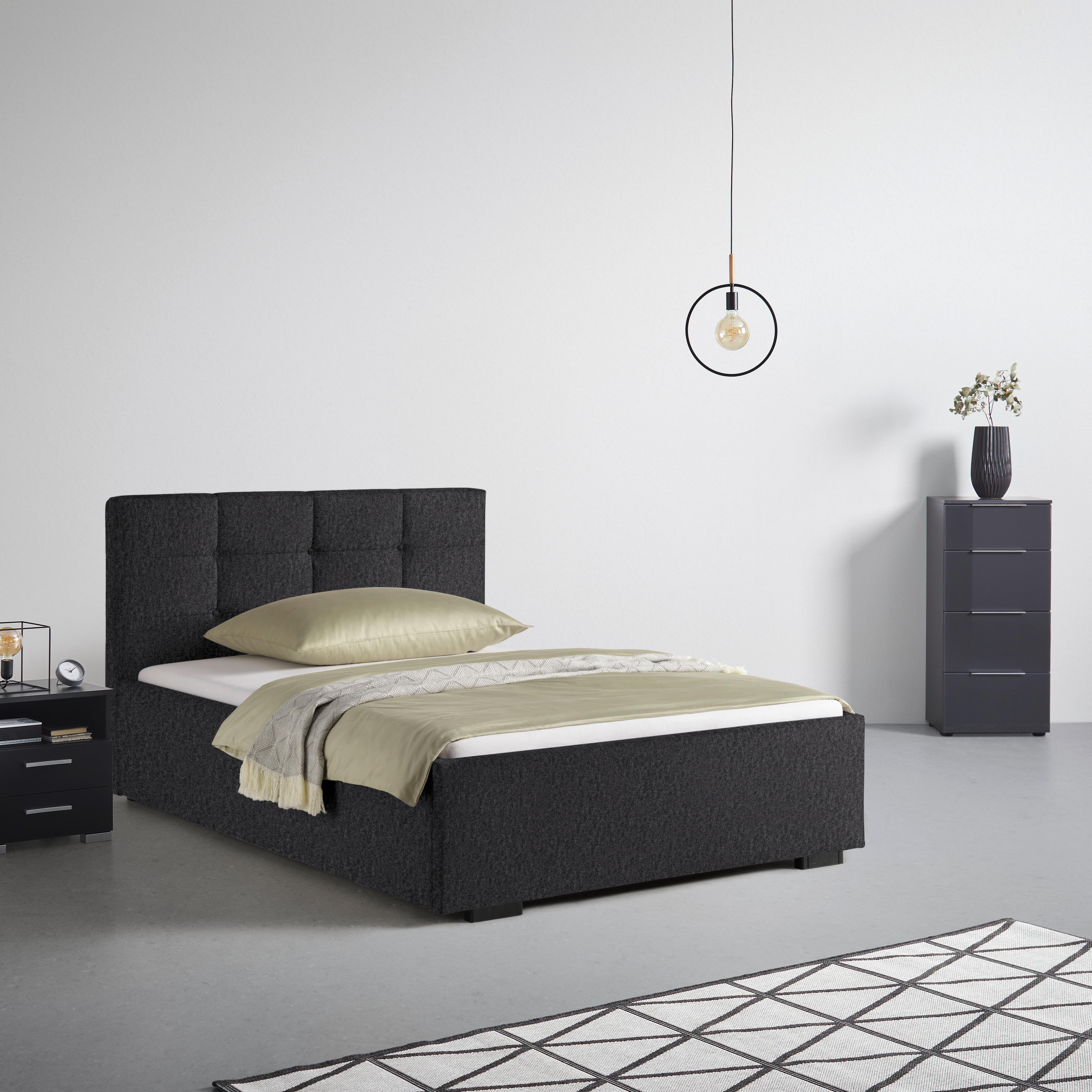 Polsterbett Nelo Dunkelgrau ca. 140x200cm - Dunkelgrau/Schwarz, KONVENTIONELL, Kunststoff/Textil (140/200cm) - Mömax