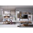 Highboard Weiß/Eichefarben - Chromfarben/Eichefarben, MODERN, Holzwerkstoff/Metall (143/131/37cm) - MODERN LIVING