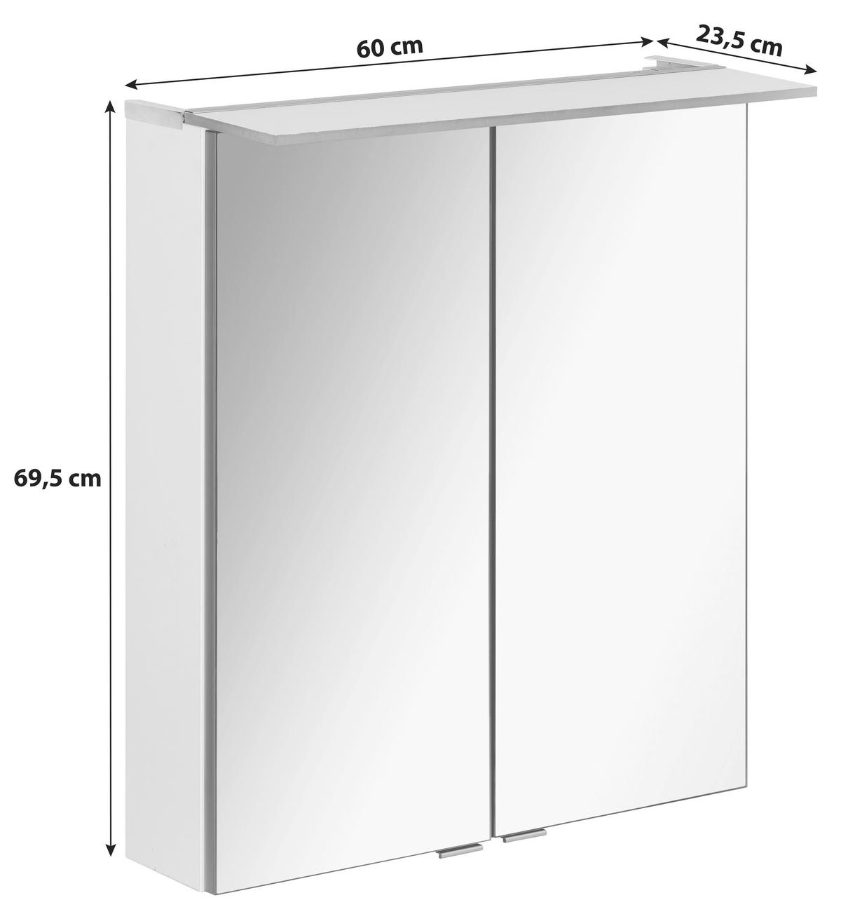 Spiegelschrank B.Perfekt mit LED 2-türig Weiß - Silberfarben, MODERN, Glas/Holzwerkstoff (60/69,5/23,5cm) - MID.YOU