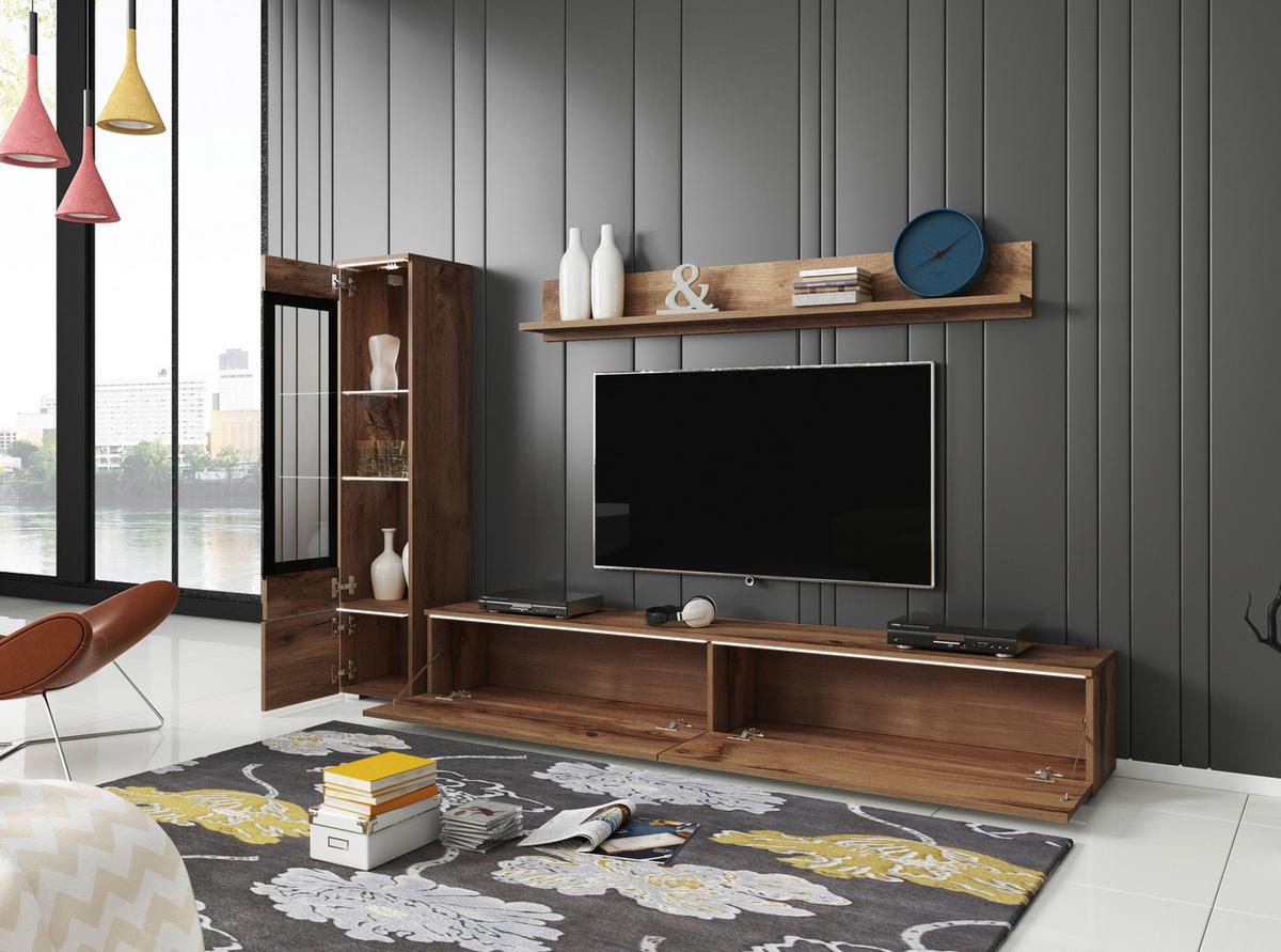 WOHNWAND VERA | EICHE WOTAN - Eiche Wotan/Grau, LIFESTYLE, Glas/Holzwerkstoff (210/130/33cm) - P & B
