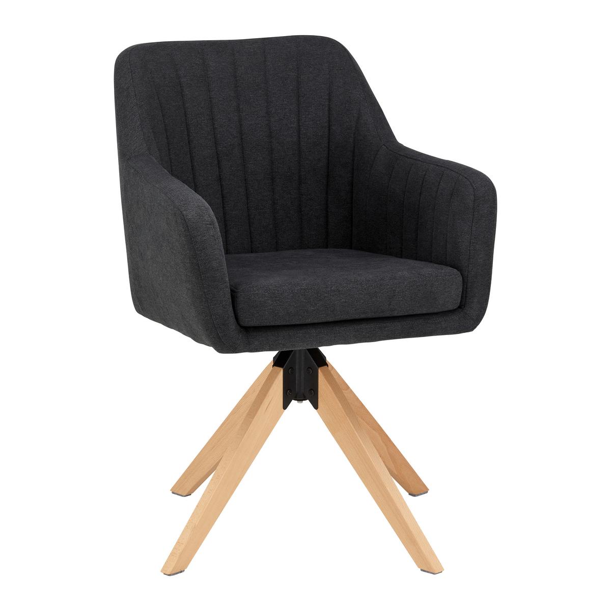 Armlehnstuhl Lucita Anthrazit Samt Drehbar Gepolstert - Anthrazit/Naturfarben, MODERN, Holz/Textil (59/88/60cm) - Bessagi Home