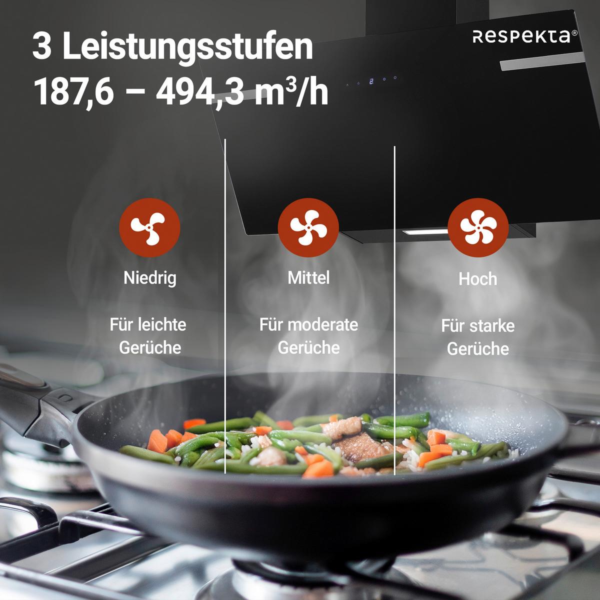 Dunstabzugshaube RESPEKTA SOLEA 90 CM - Schwarz, Trend, Glas/Metall (90/76,4-114,4/38,2cm) - Respekta