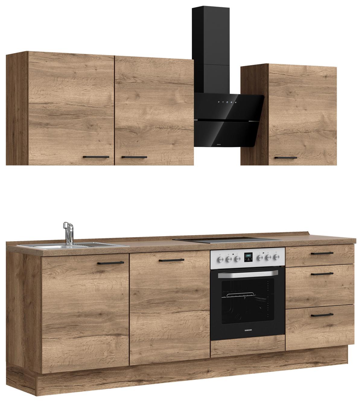 Küchenblock Structura High m. Geräten Eiche dunkel - Eiche dunkel/Schwarz, MODERN, Holzwerkstoff/Metall (240cm) - Nobilia