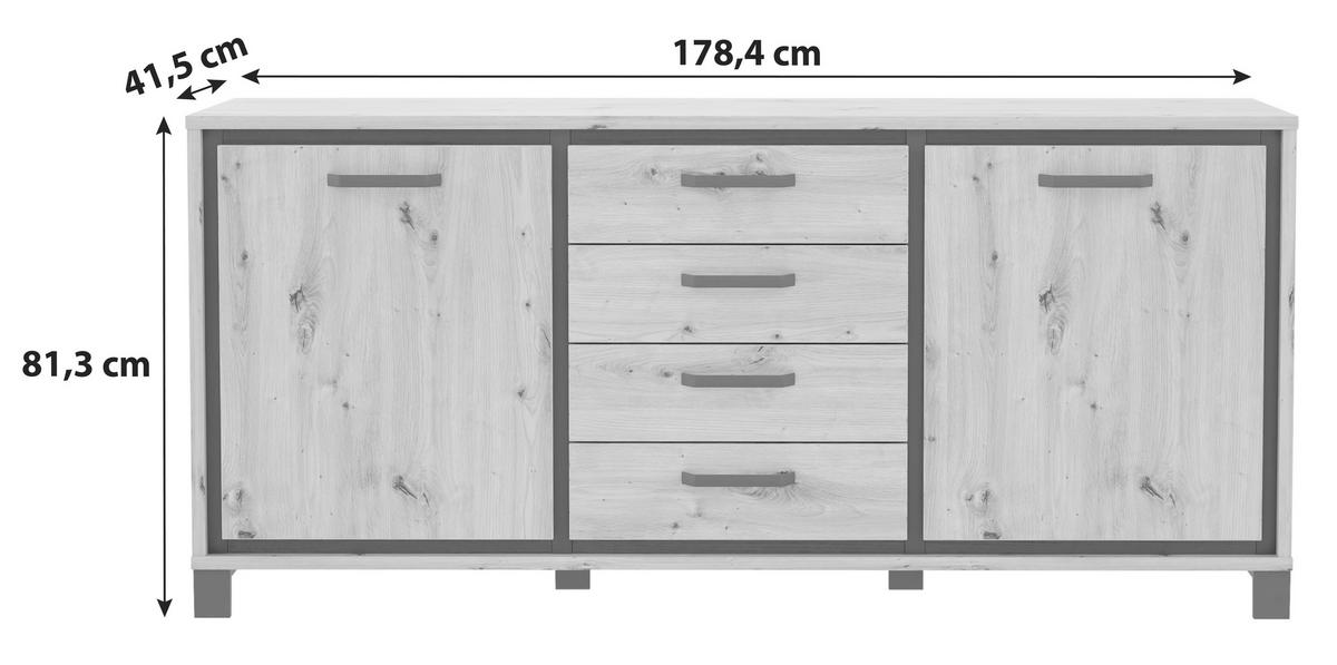 Sideboard "Trondheim" , Schwarz, Eiche - Eichefarben/Schwarz, Basics, Holzwerkstoff/Kunststoff (178.4cm) - Livetastic