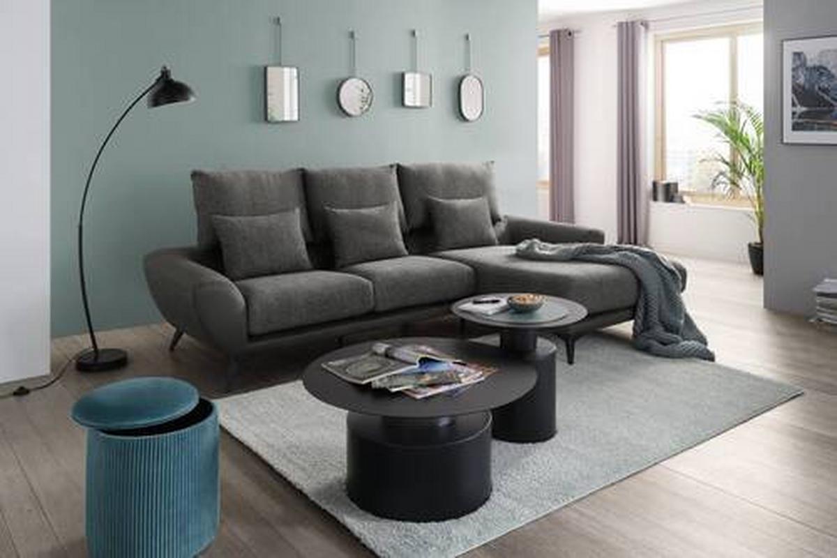 Wohnlandschaft Soria in Dunkelgrau - Dunkelgrau/Schwarz, MODERN, Textil (296/103/176cm) - Premium Living