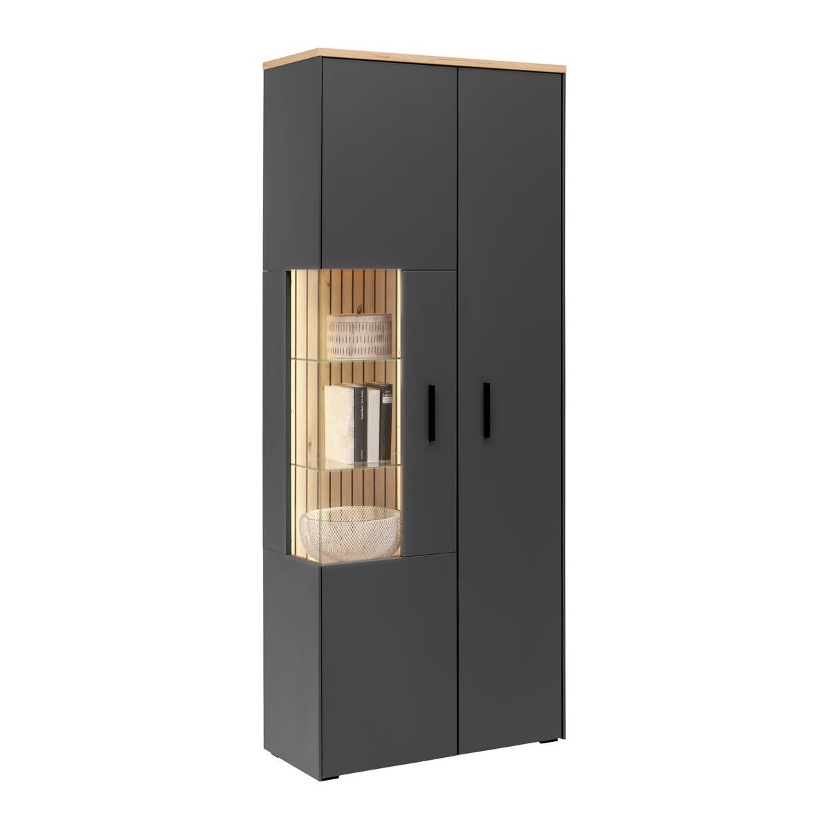 Vitrine Alara Eiche/Anthrazit - Schwarz, MODERN, Glas/Holzwerkstoff (76/192/35cm) - Mömax