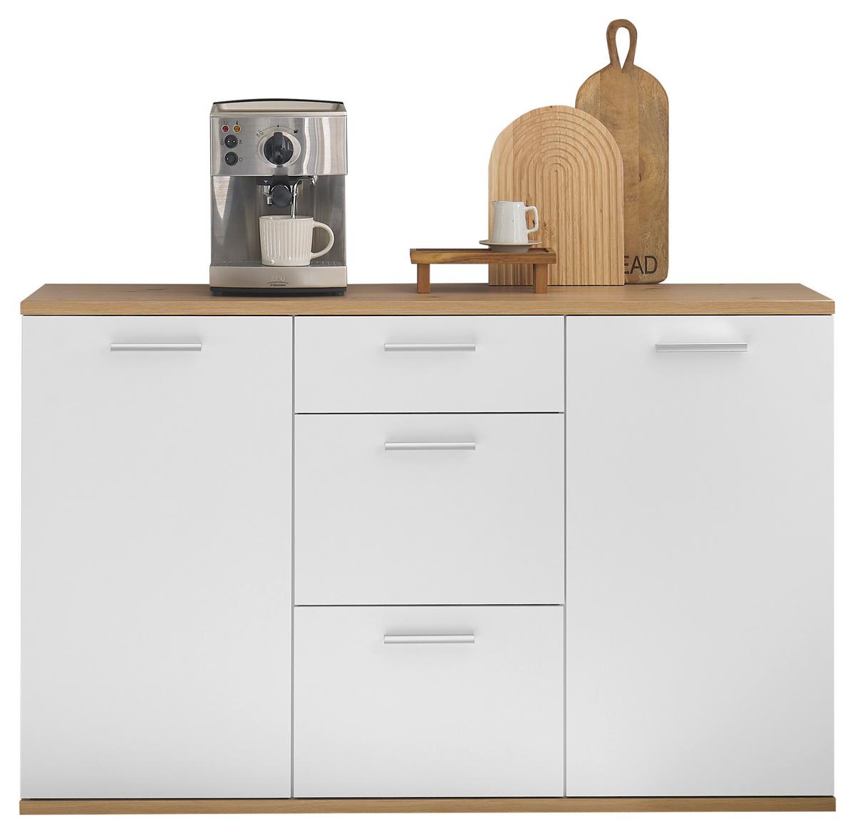 KOMODA SZEROKA BC 1035 - kolor srebrny/biały, Design, materiał drewnopochodny/tworzywo sztuczne (135/86/38cm) - MID.YOU