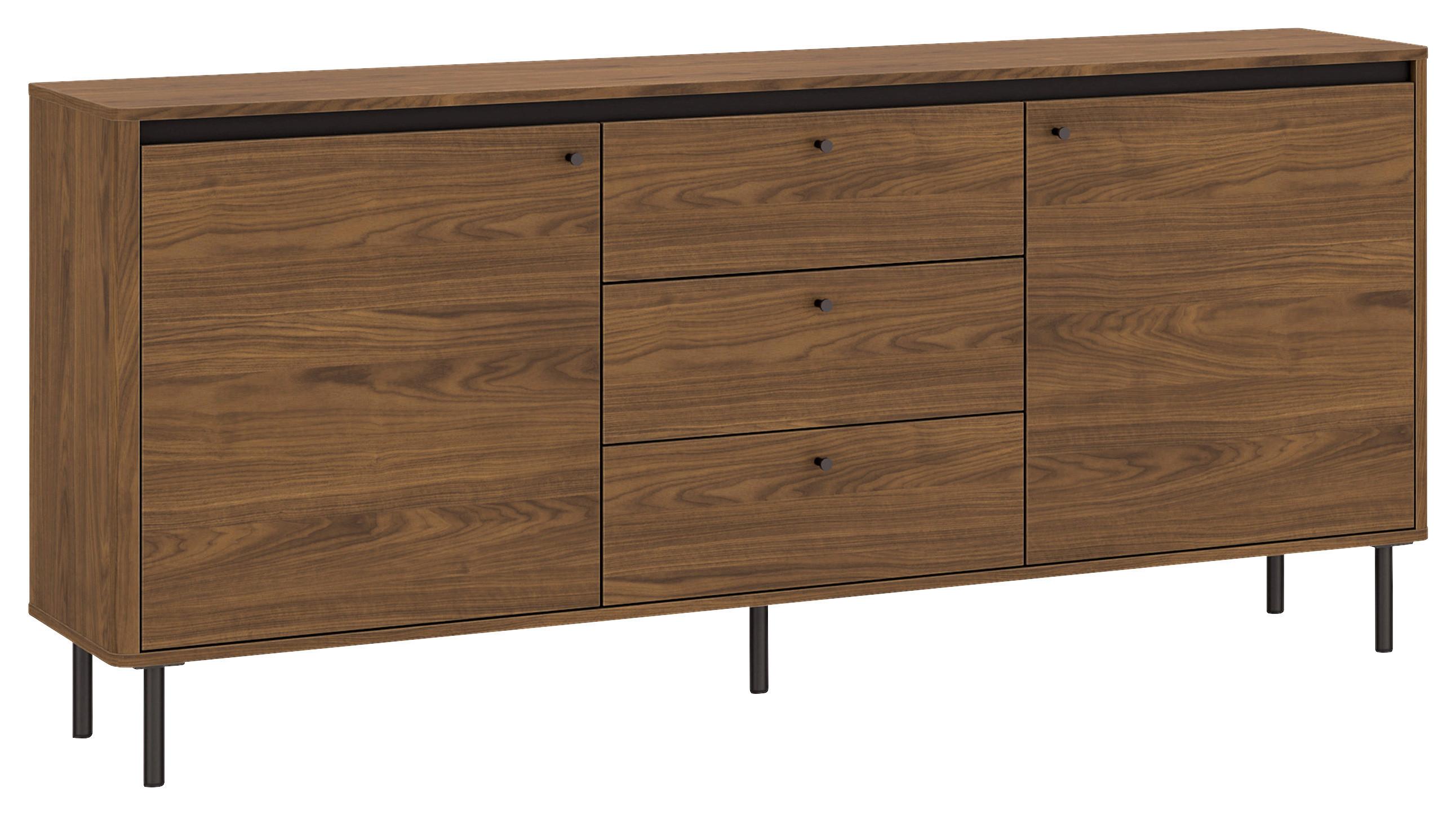 Comodă Cu Uși Revillo - culoare lemn de nuc/negru, Basics, material pe bază de lemn (177/81/40cm) - Modern Living