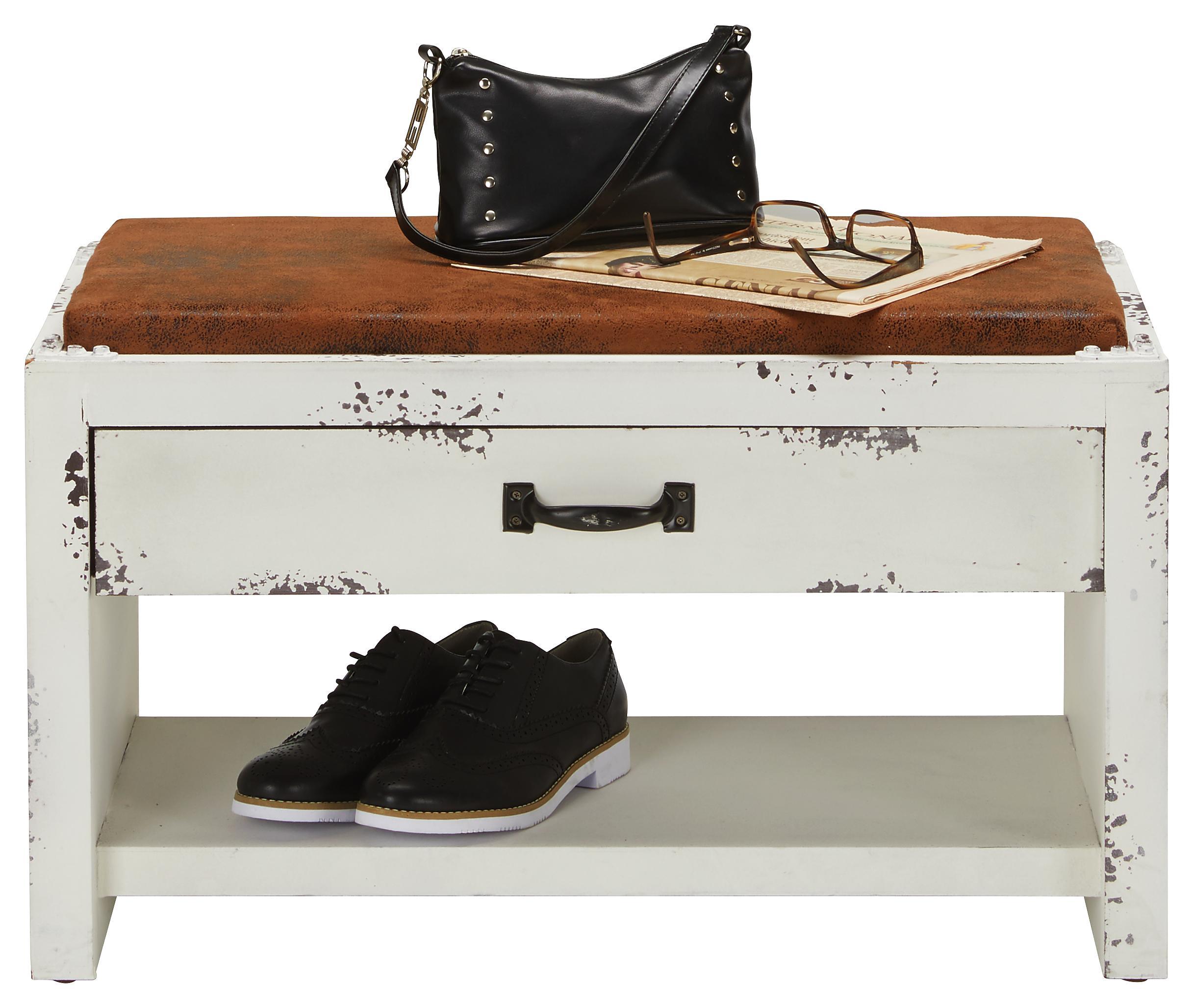 Garderobenbank in Weiß - Braun/Weiß, MODERN, Holzwerkstoff/Textil (72/42/38cm)