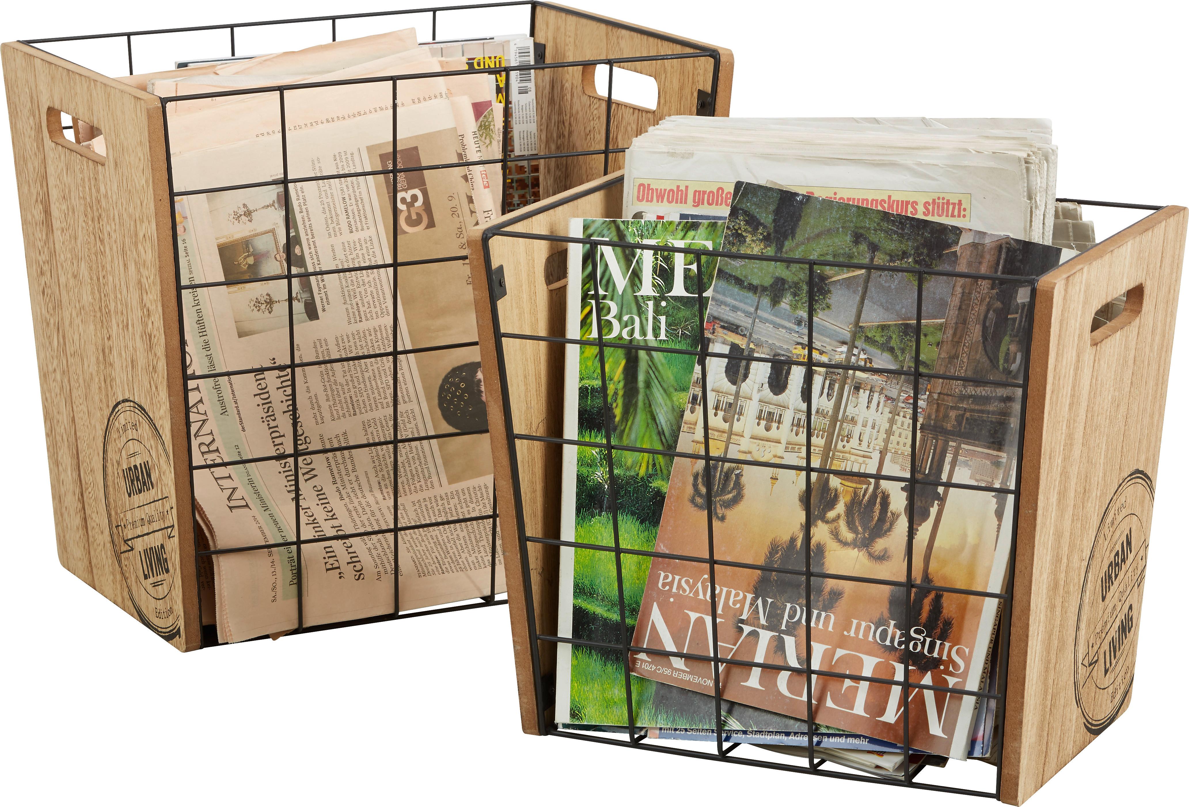 Zeitungsständer Naturfarben, 2er Set - Naturfarben, Modern, Holzwerkstoff/Metall (23/28/33cm) - Modern Living