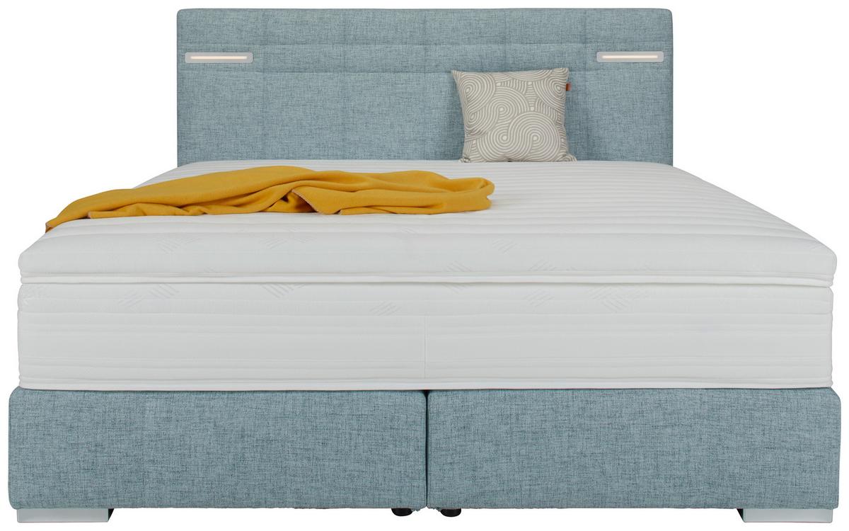Boxspringbett mit Beleuchtung ca. 180x200cm - Silberfarben/Mintgrün, Modern, Kunststoff/Textil (180/200cm) - Premium Living