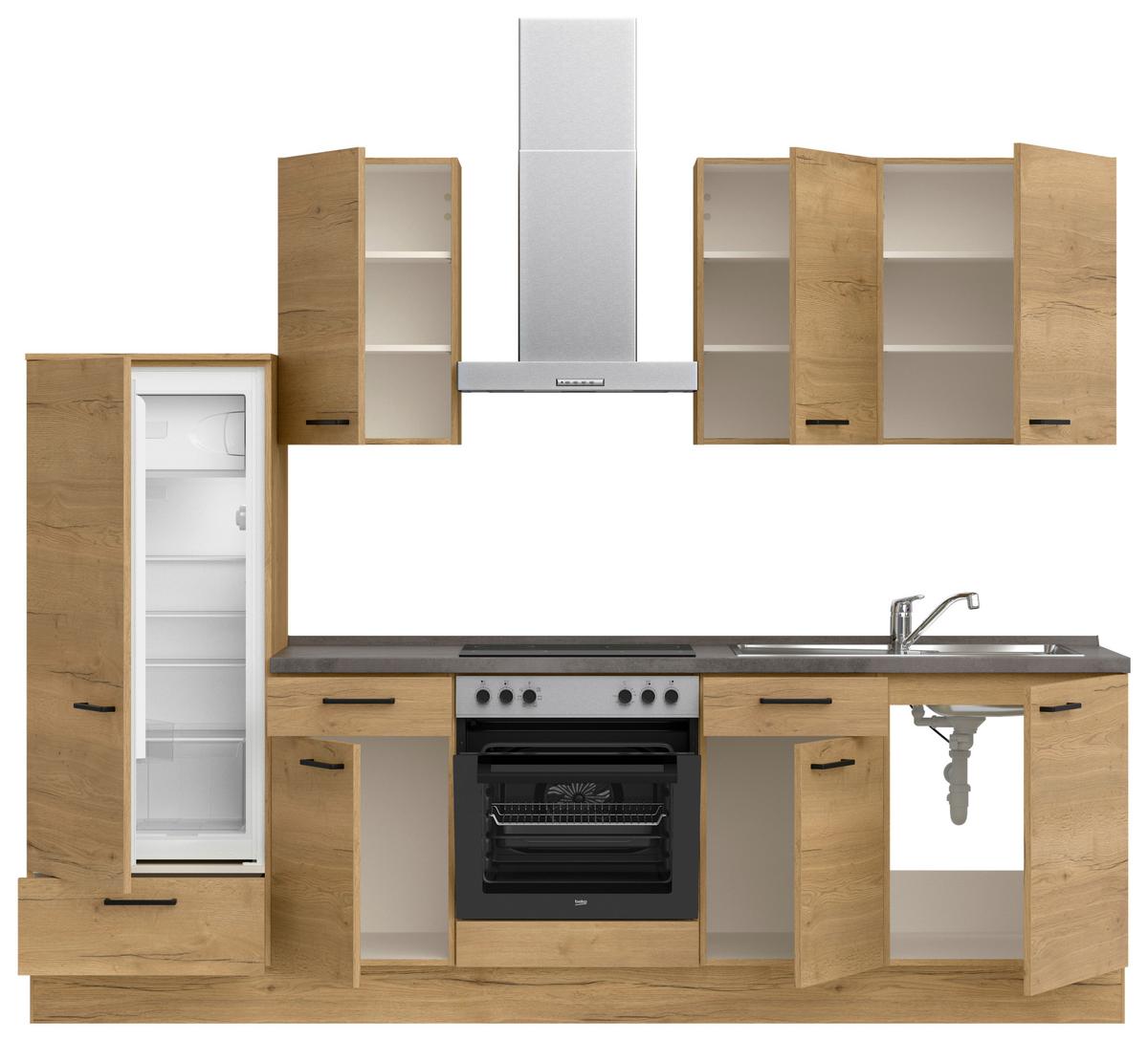 Küchenblock Structura Low m. Geräten Eiche - Schieferfarben/Eichefarben, MODERN, Holzwerkstoff/Metall (270cm) - Nobilia