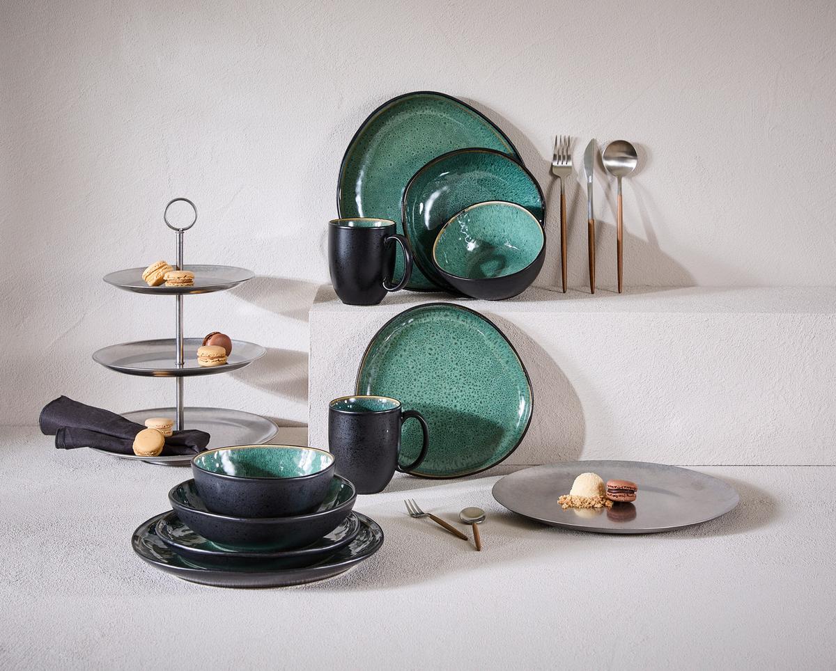 SERWIS OBIADOWO-ŚNIADANIOWY SØREN GREEN - zielony, Trend, ceramika - Novel