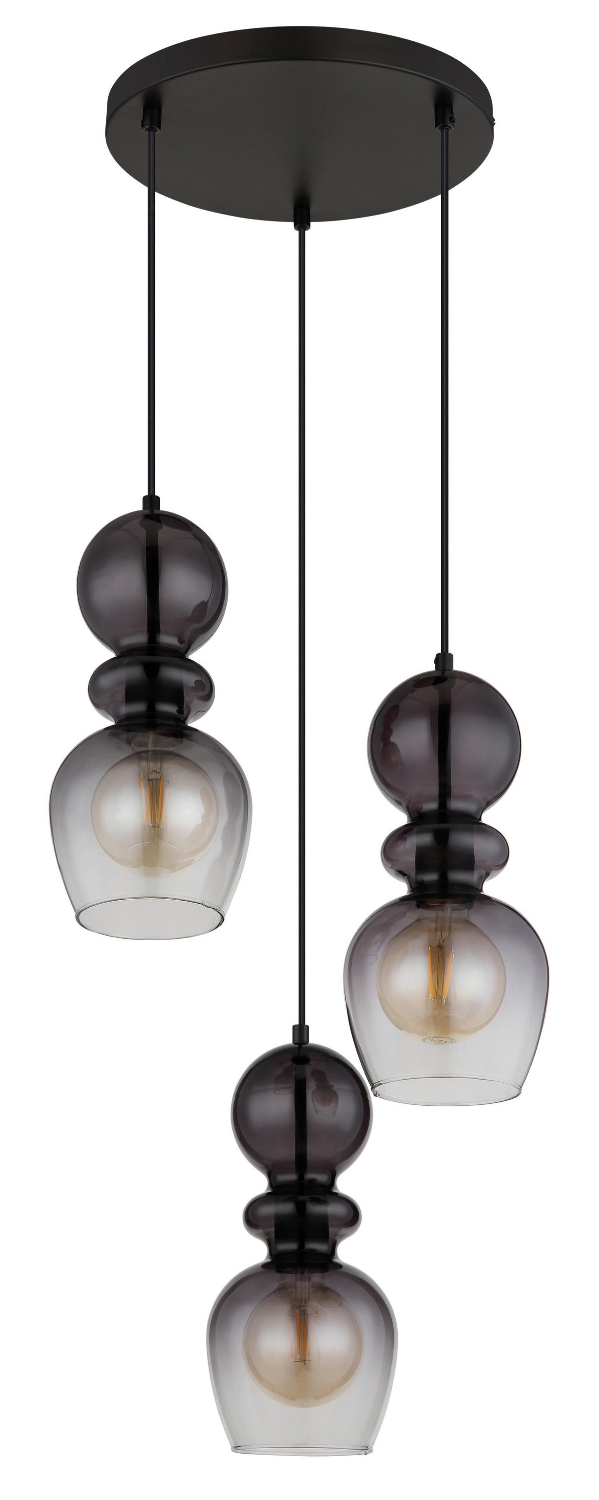 Hängeleuchte 15174-3h Clarity - Schwarz/Grau, Konventionell, Glas/Kunststoff (41/150cm) - Globo