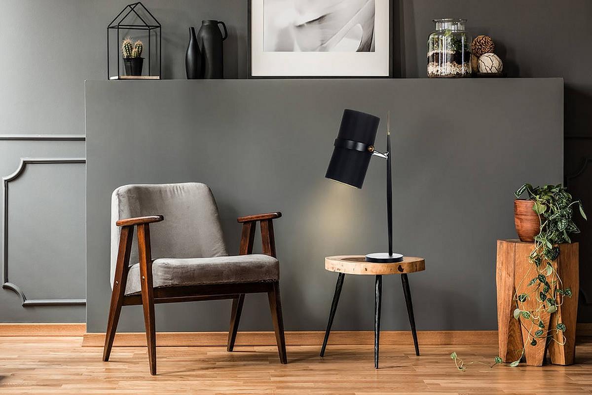 Tischleuchte Tischlampe Novum 110 - Schwarz, Trend, Textil/Metall (25/29/69cm) - Kayoom