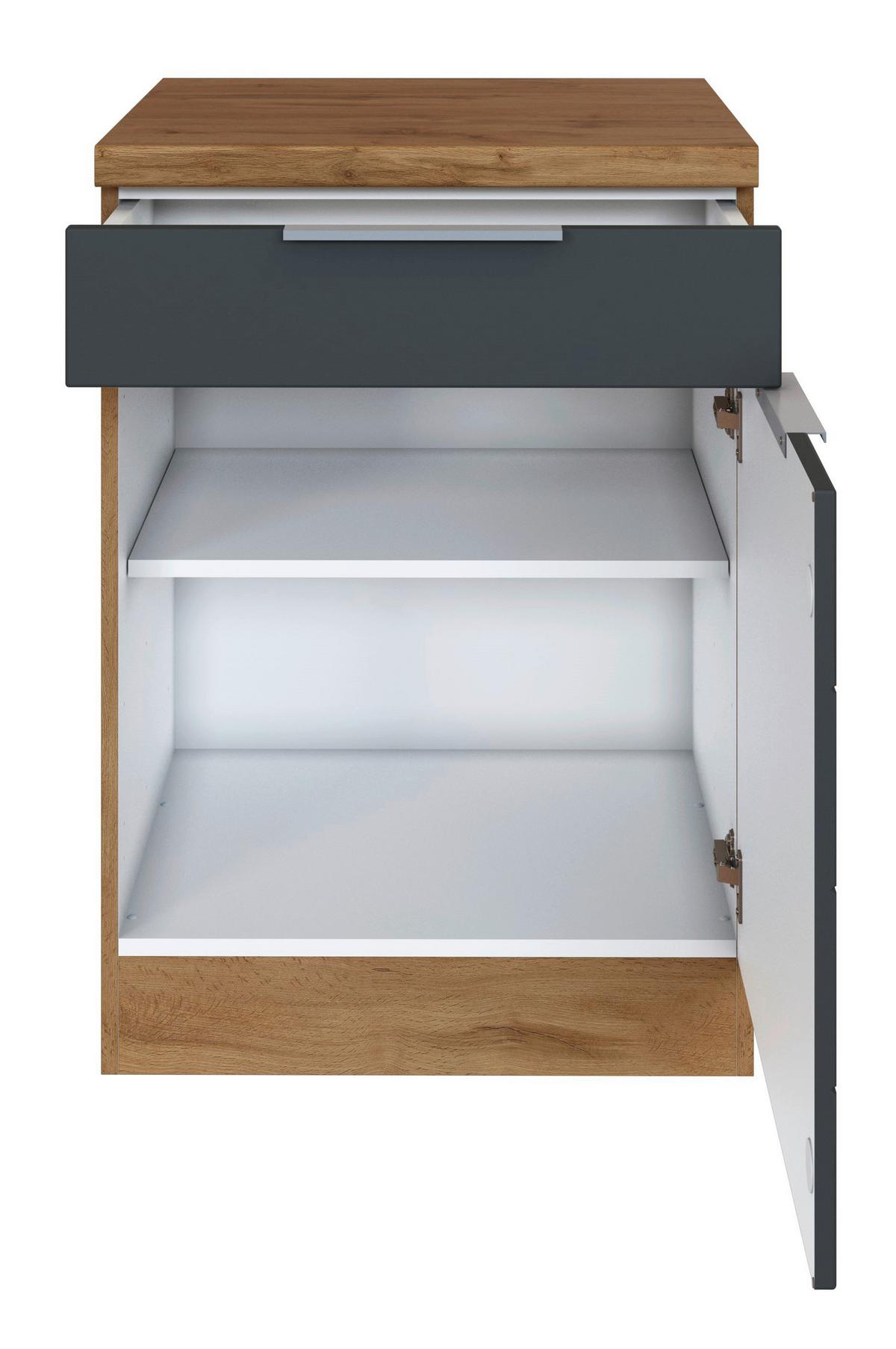Küchenunterschrank Florenz ca. 60 cm Grau/Eiche - Eiche Wotan/Grau, Design, Holzwerkstoff/Metall (60/86/60cm) - Held