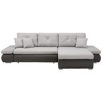 Wohnlandschaft Enrico in Hellgrau mit Relaxfunktion - Chromfarben/Schwarz, KONVENTIONELL, Kunststoff/Textil (303/88/185cm) - Based