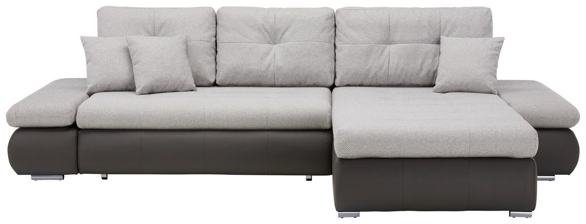 Wohnlandschaft Enrico in Hellgrau mit Relaxfunktion - Chromfarben/Schwarz, KONVENTIONELL, Kunststoff/Textil (303/88/185cm) - Based