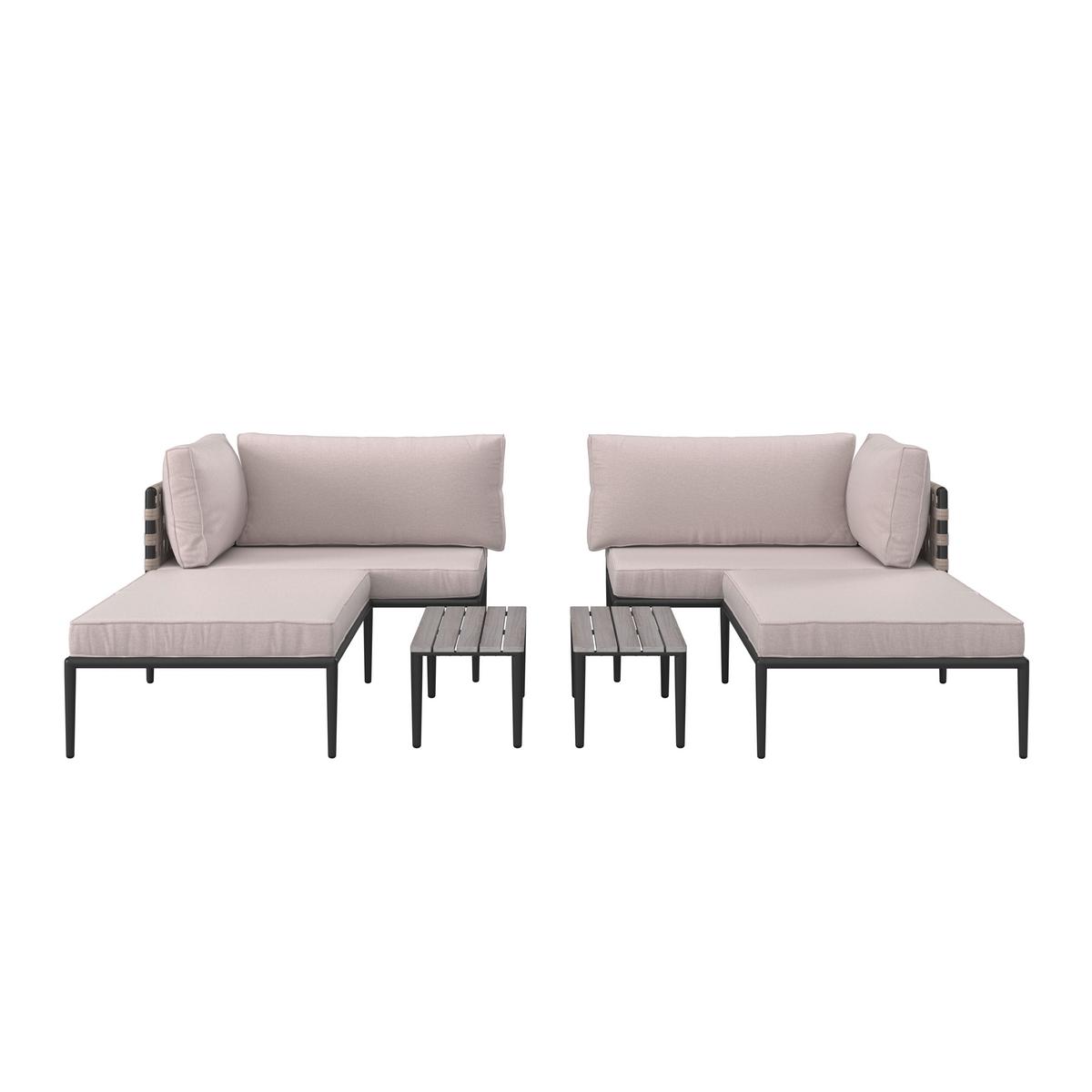 Loungegarnitur Enja Hellgrau Metall/Outdoorstoff +Abdeckung - Hellgrau/Schwarz, MODERN, Kunststoff/Textil (104/60/70cm) - Bessagi Garden