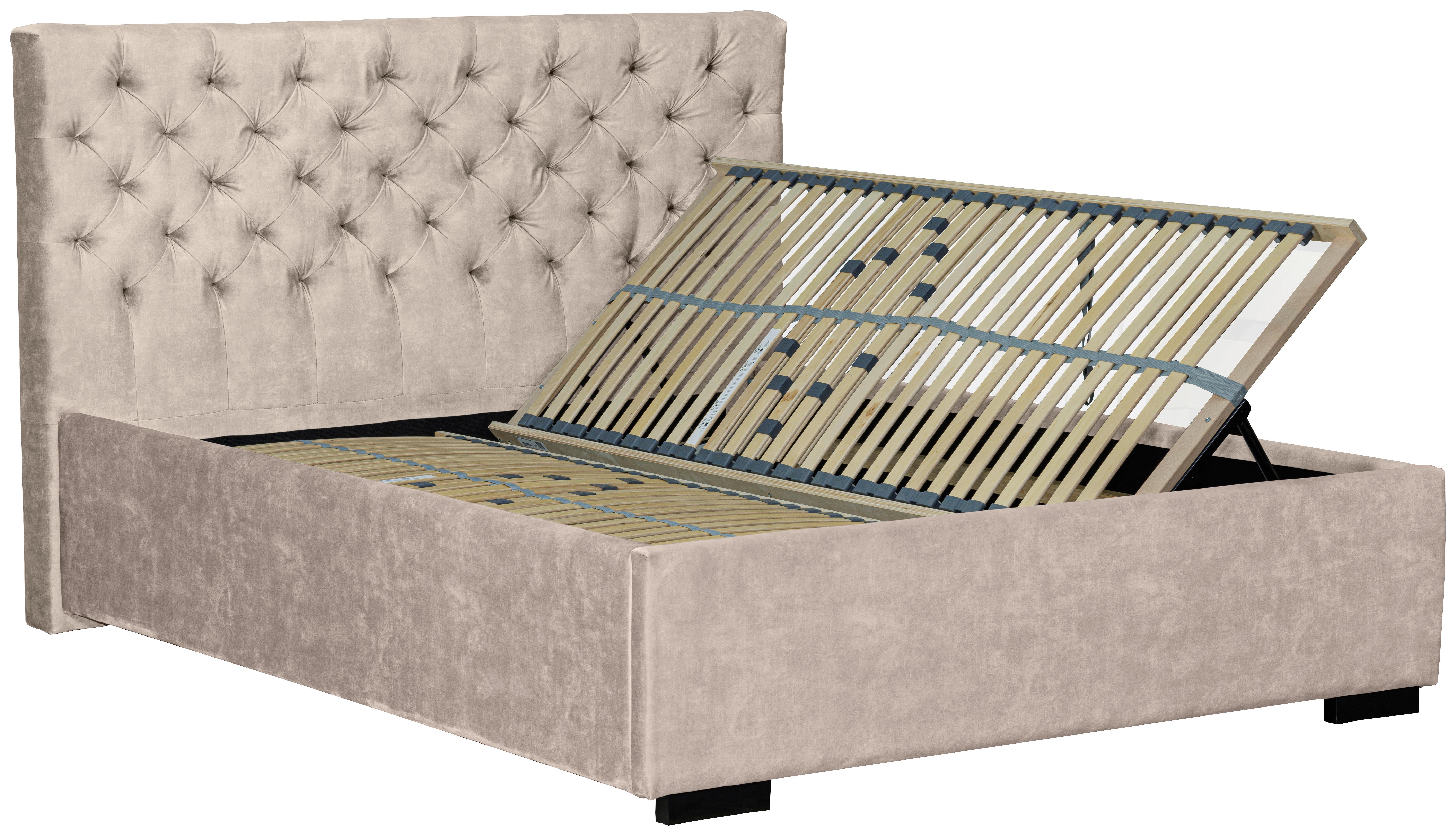 Oblazinjena Postelja Miami Storage, 160x200, Krem - črna/krem barve, Design, tekstil/les (160/200cm) - Modern Living
