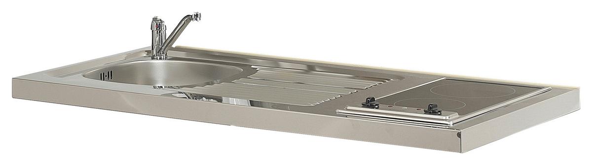 Schrankküche Economy Grau mit Geräte B: ca. 104 cm - Edelstahlfarben/Weiß, MODERN, Holzwerkstoff/Metall (104/193/67cm) - Respekta