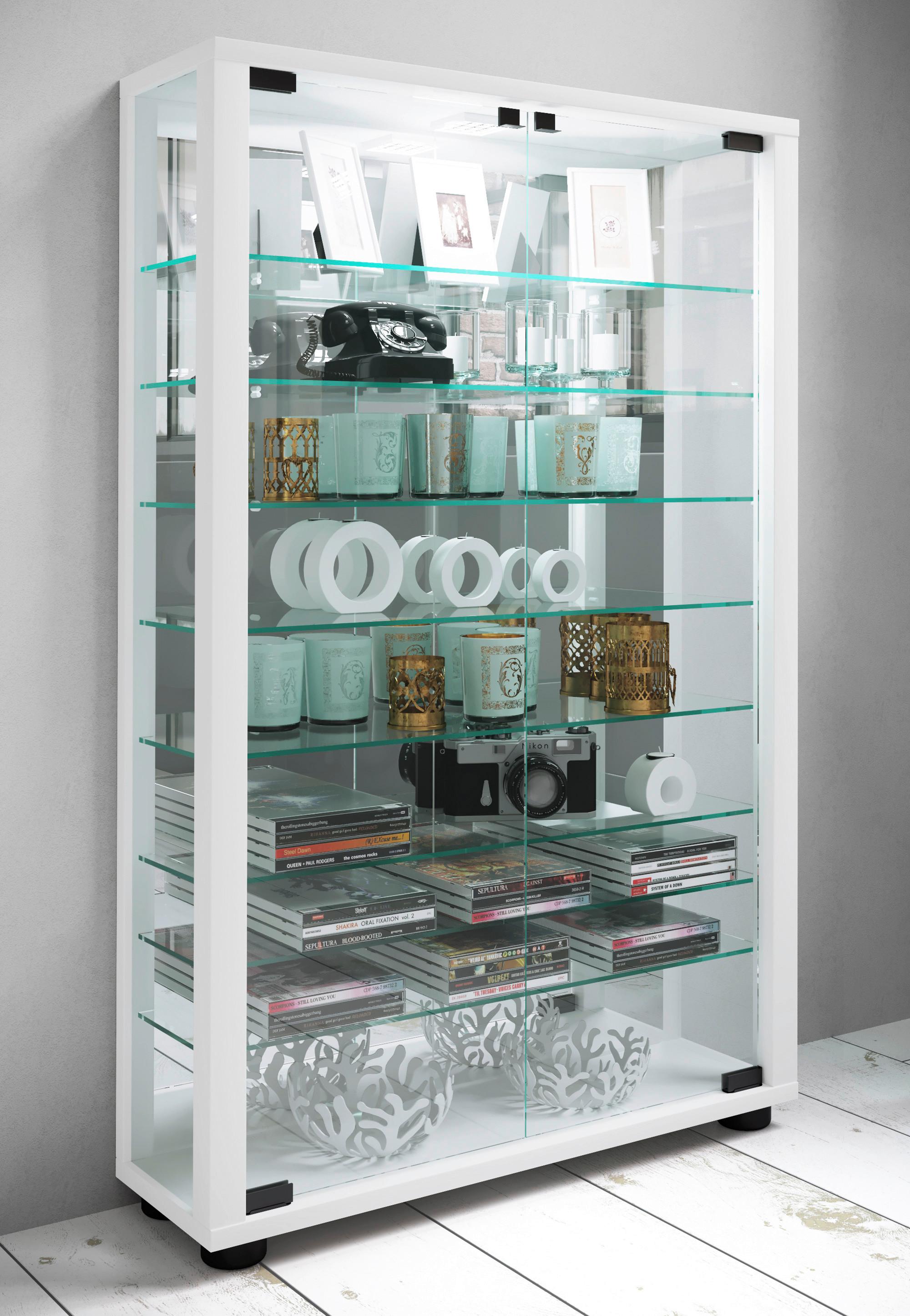 Vitrine Lumo ca. 59x91x18 cm Weiß - Weiß, MODERN, Glas/Holzwerkstoff (59/91,3/18cm) - MID.YOU