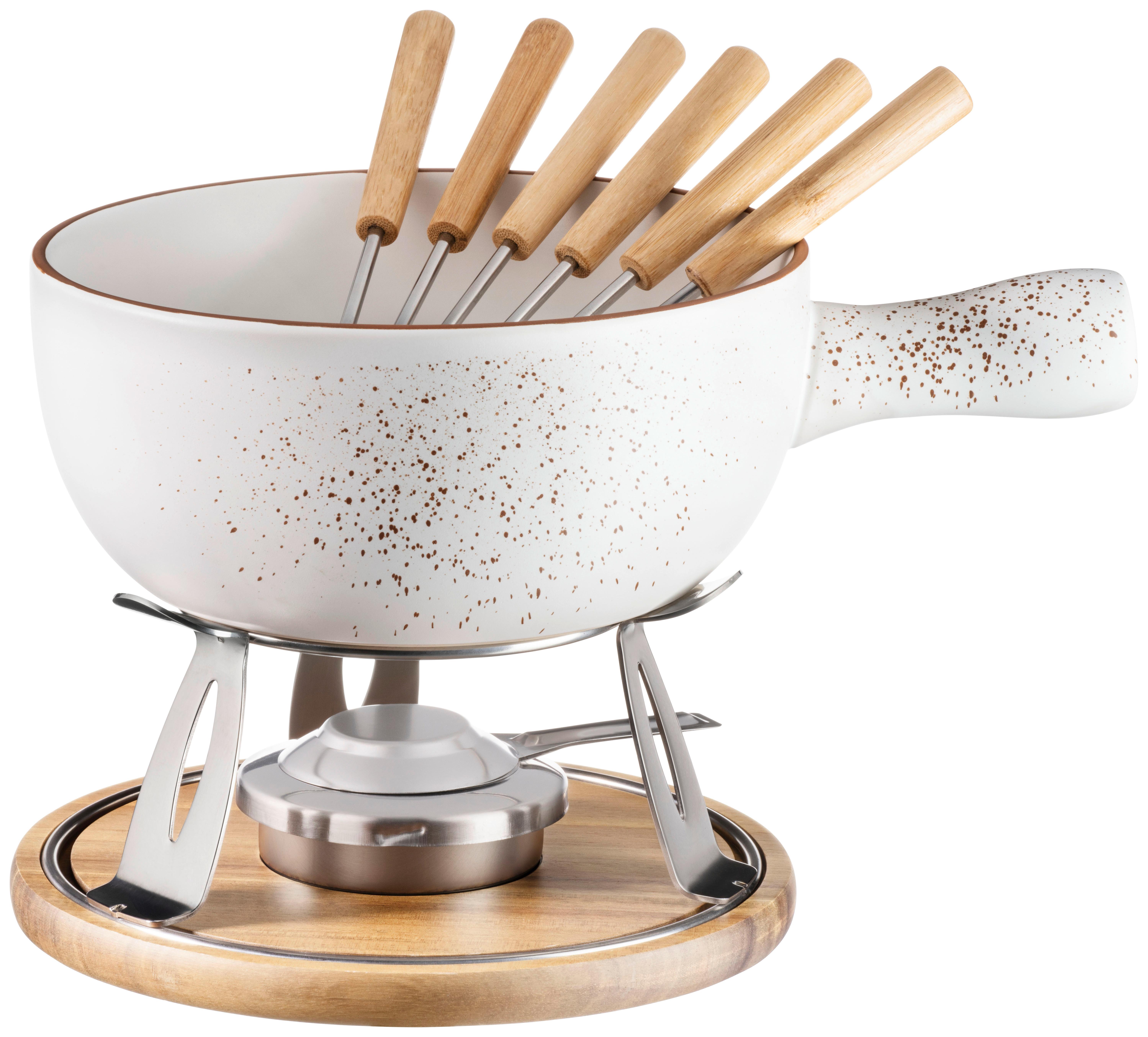 FONDUESET PINTAR - Beige/Braun, Trend, Holz/Keramik - Mäser