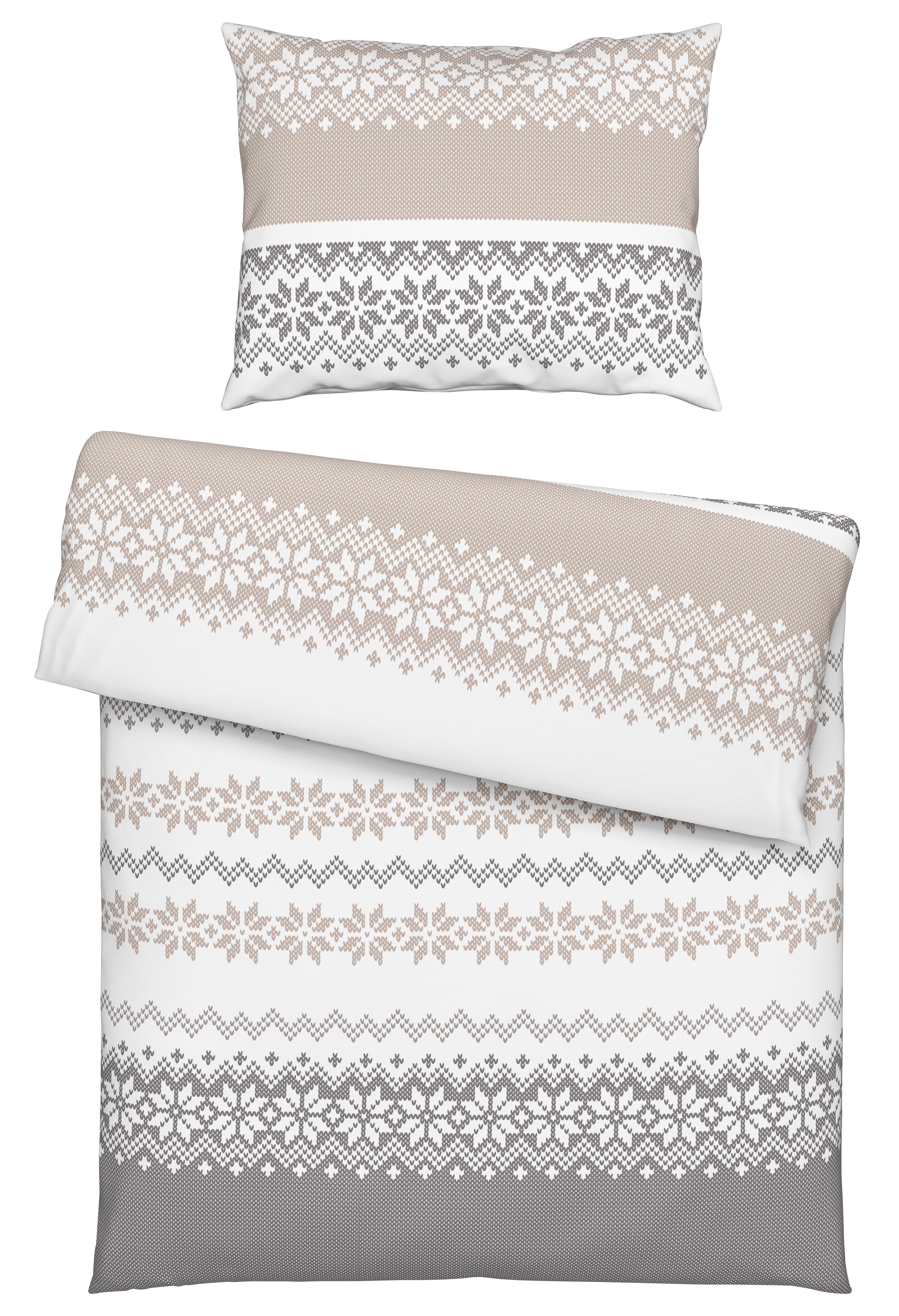 Bettwäsche Snow Rose Grau/Weiß/Beige ca. 140x200cm - Beige/Weiß, Textil (140/200cm) - Mömax