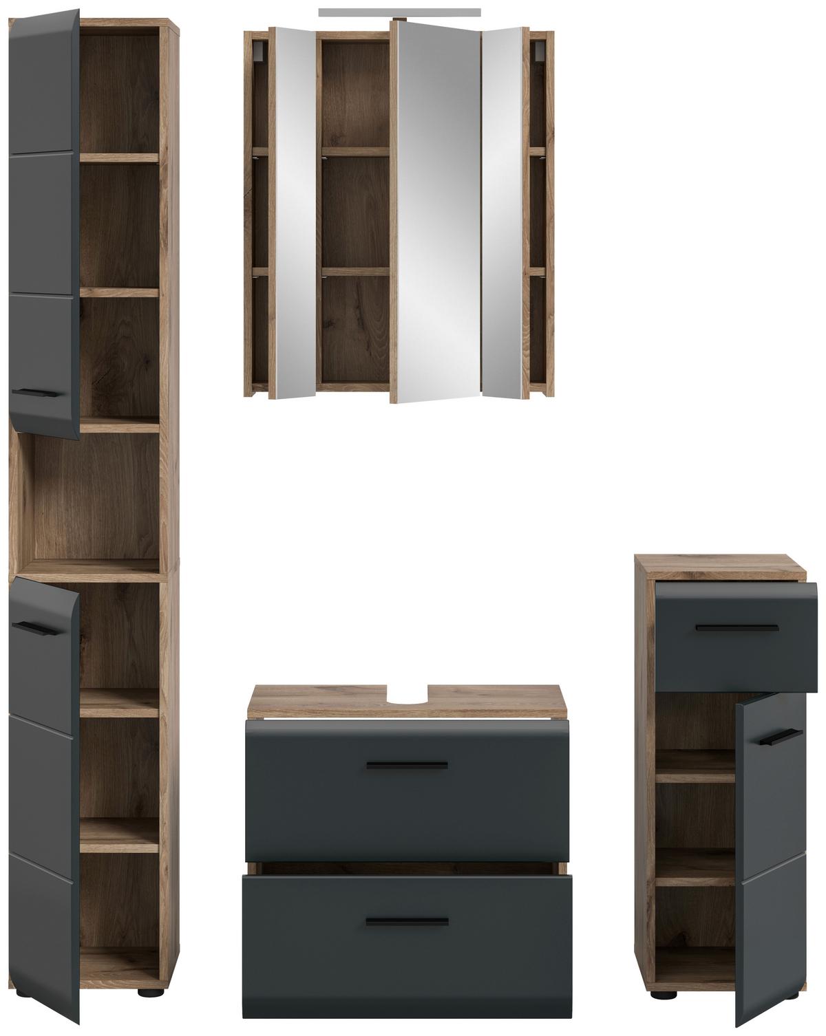 Kopalnica Z Umivalnikom Ice, Črna, Barva Hrasta, 4-Delna - črna/temni hrast, Basics, umetna masa/leseni material (120cm) - MID.YOU