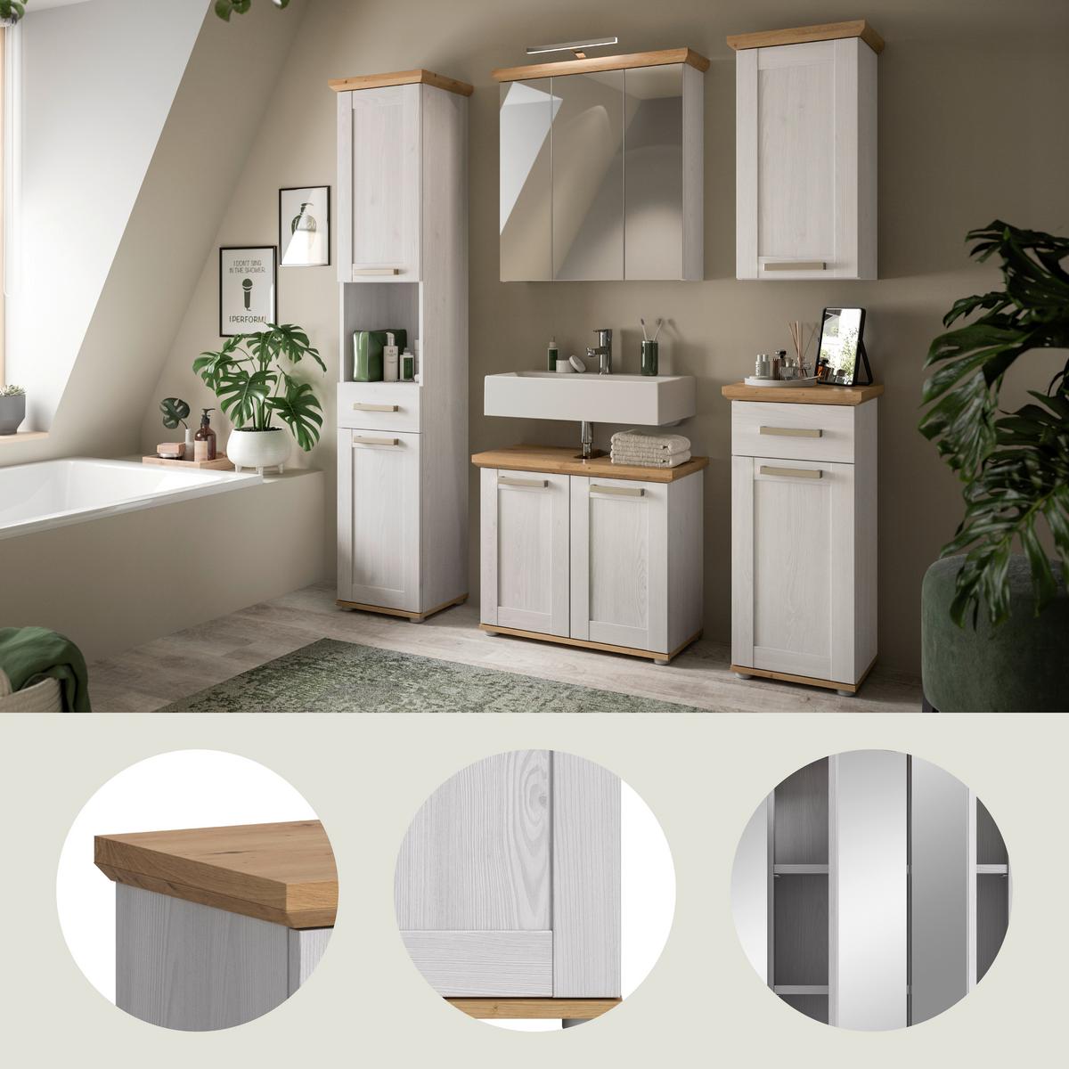 Badezimmer Verona Lärchenfarben/Eiche Artisan - Silberfarben/Lärchefarben, Trend, Glas/Holzwerkstoff (147cm) - MID.YOU