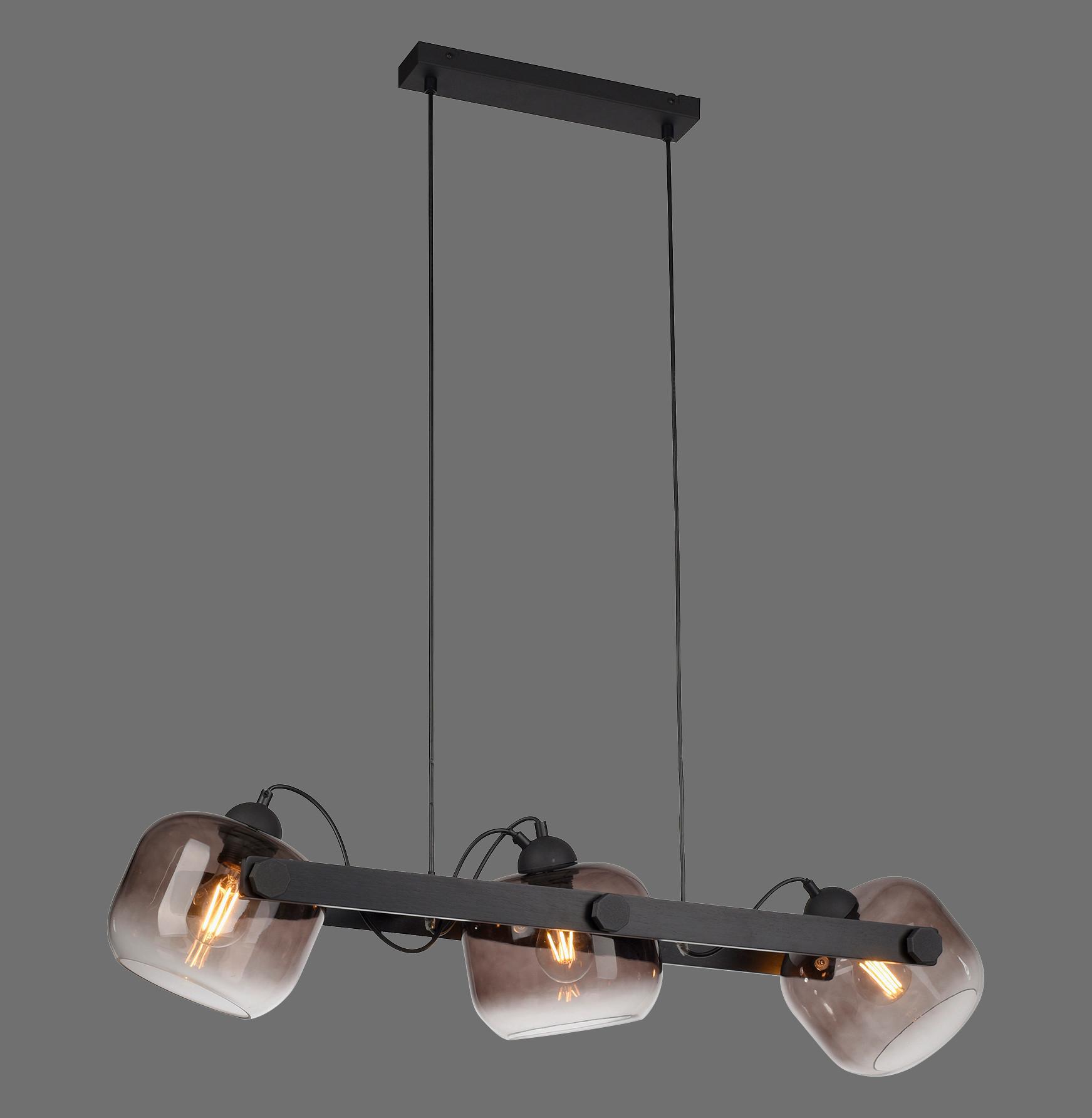 LED Mennyezeti Lámpa Cup 3 Égős - fekete, Design, Üveg/fa (90/24/120cm)